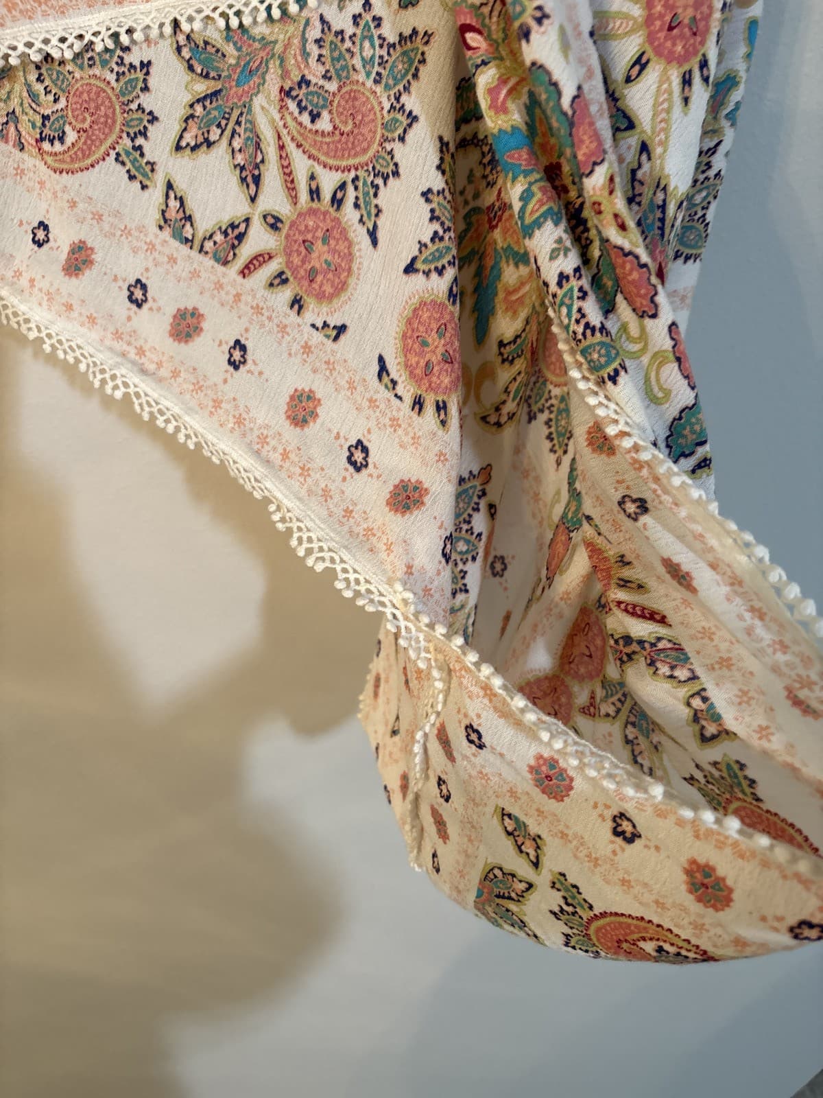Paisley Floral Scarf Shawl Wrap Fringe Bohemian Kimono Cover Up - Thumbnail 2