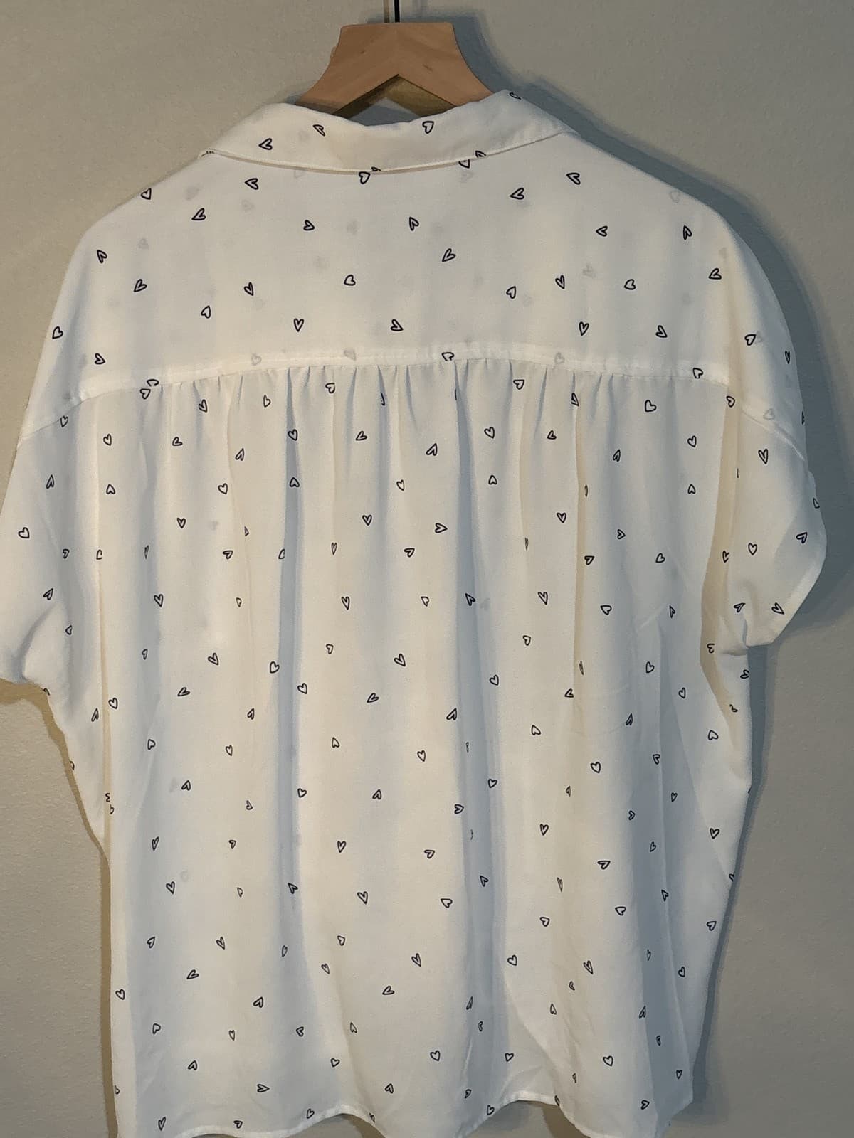 Sabrina Lauren Blouse Women's Large White Black Heart Print Long Sleeve - Thumbnail 3