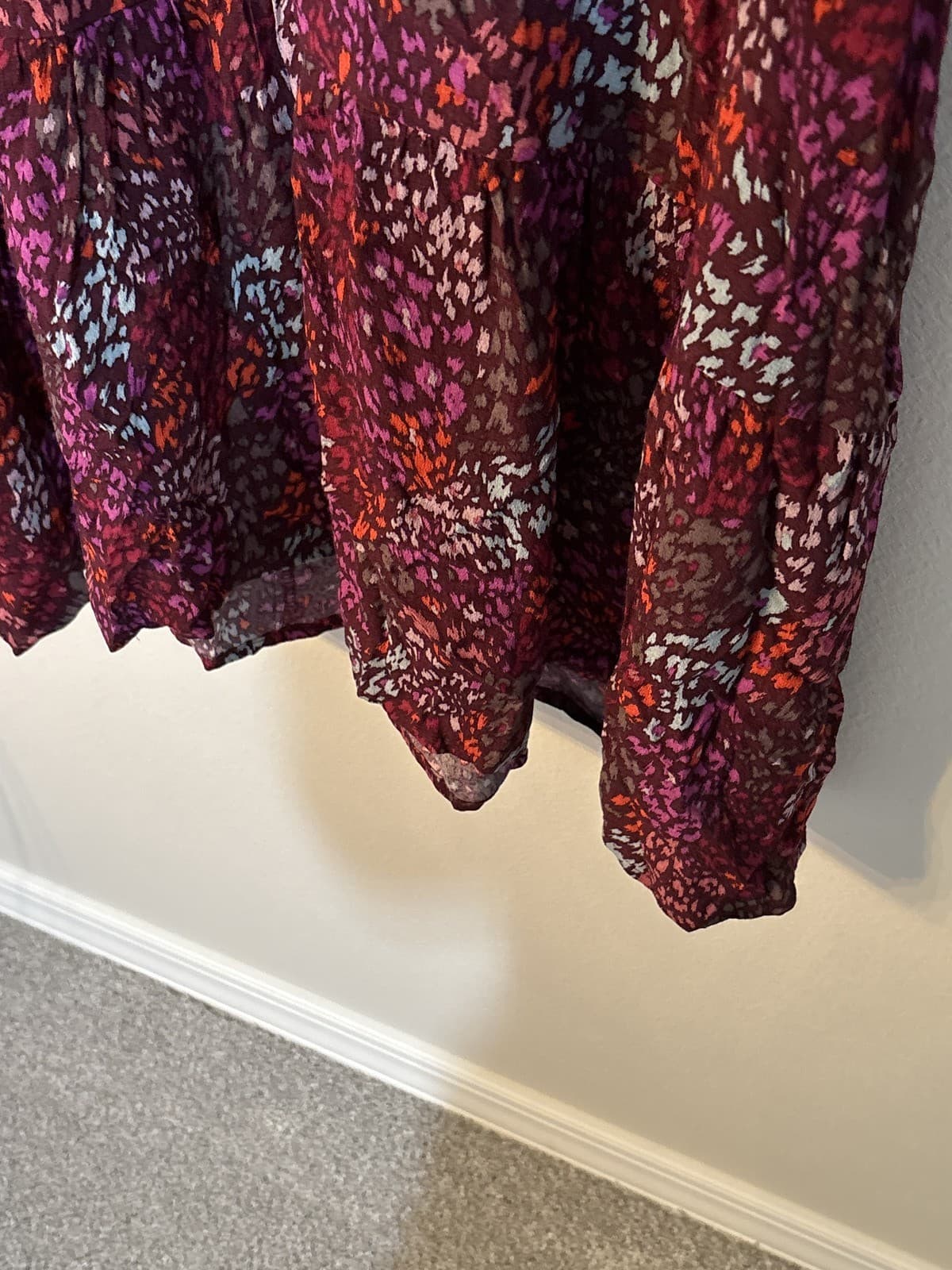 A New Day Dress M Purple Floral V-Neck Short Sleeve Ruffle Hem Shift Midi - Thumbnail 3