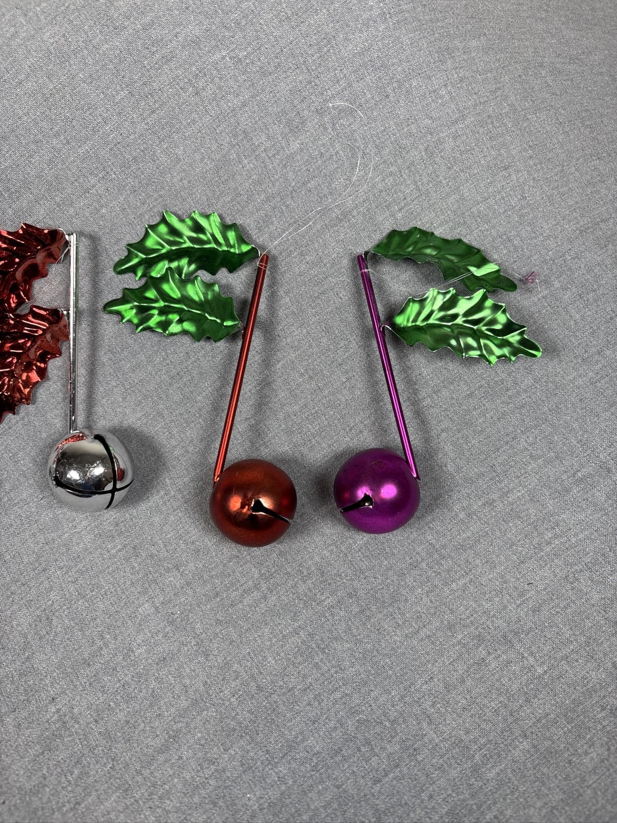 Lot of 5 Metal Jingle Bell Holly Leaf Music Note Christmas Ornaments - Thumbnail 2