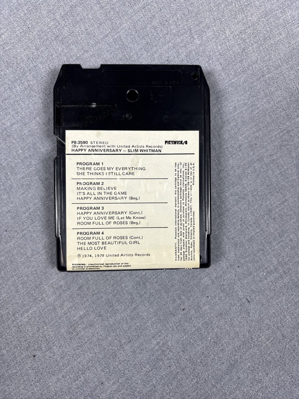 Slim Whitman Happy Anniversary 8-Track Tape Pickwick PB-3590 Country - Thumbnail 2