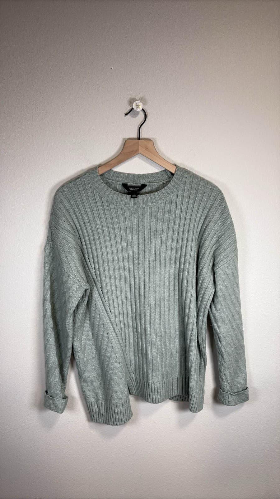 Vera Wang Women's Green Ribbed Knit Pullover Sweater L