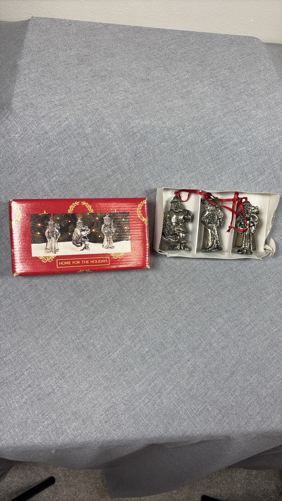 Home For The Holidays Silver Plated Santa Christmas Ornaments Set of 3