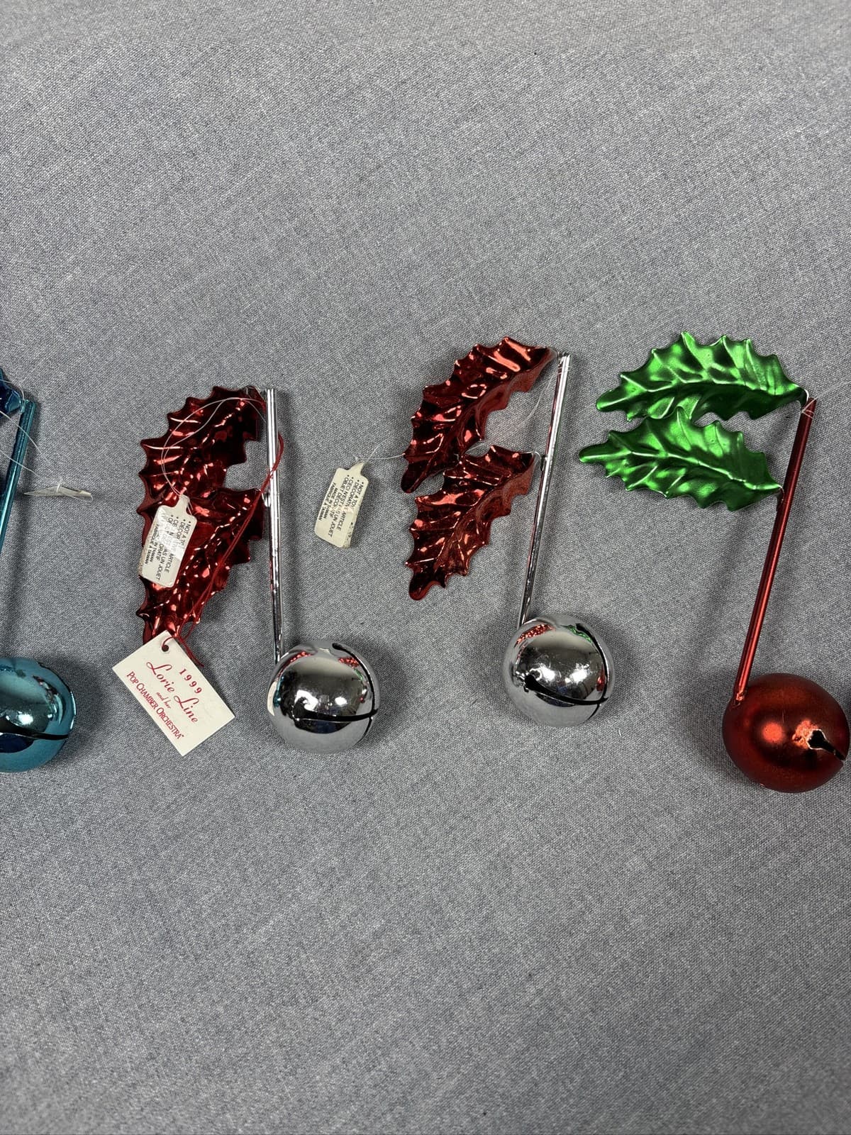 Lot of 5 Metal Jingle Bell Holly Leaf Music Note Christmas Ornaments - Thumbnail 3