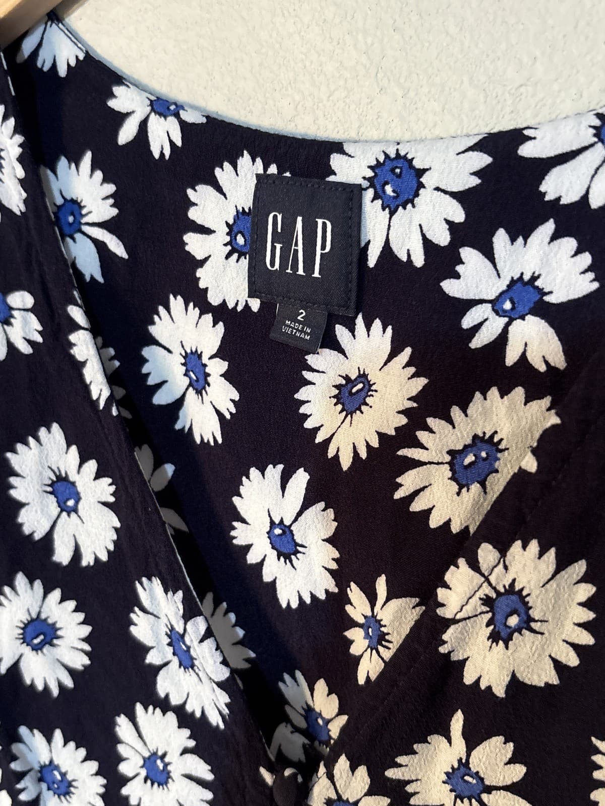 GAP Navy White Daisy Floral Button Front Cap Sleeve Mini Dress Small - Thumbnail 2