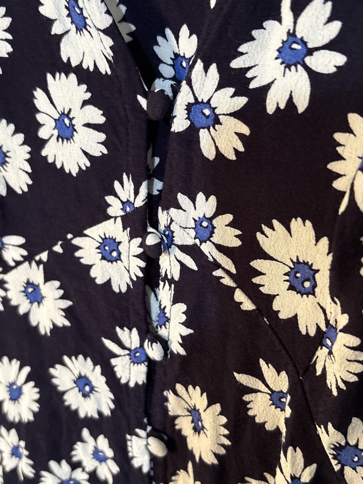 GAP Navy White Daisy Floral Button Front Cap Sleeve Mini Dress Small - Thumbnail 3