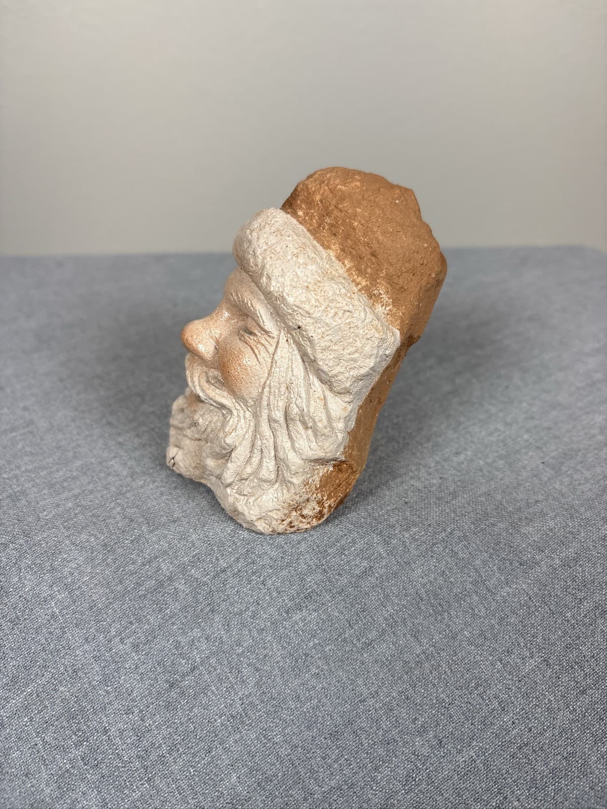 Roger Wermers Stonehead Smiling Santa Face Sculpture Signed Christmas - Thumbnail 4