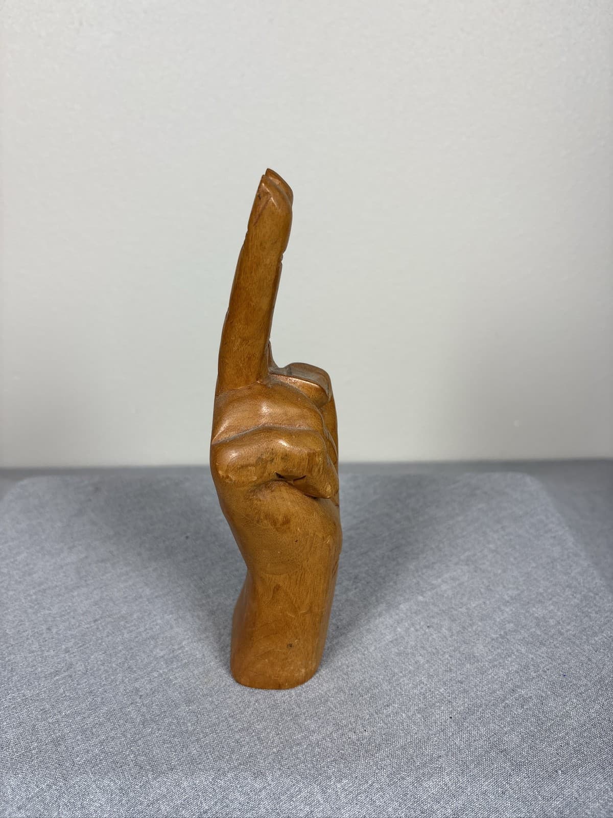 Vintage Carved Wood Hand Peace Sign Fingers 1970s Style Sculpture Decor - Thumbnail 4