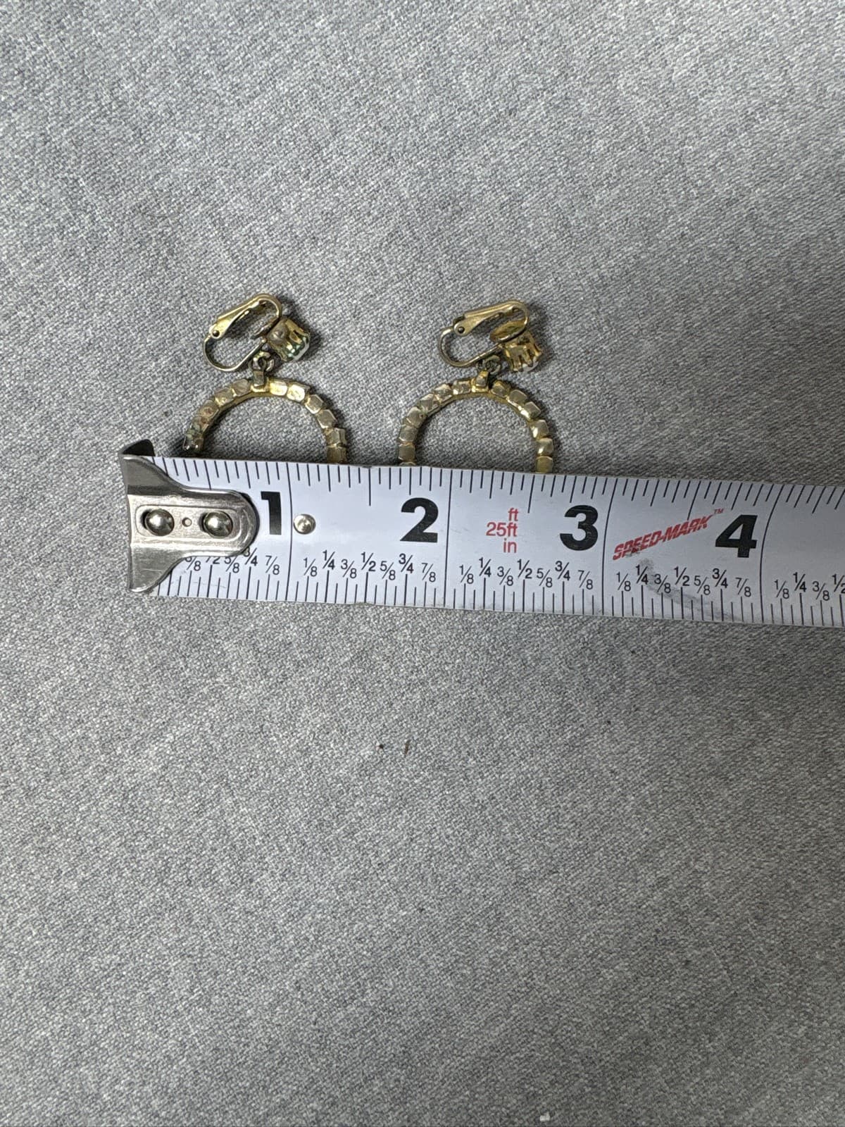 Vintage Patriotic Red White Blue Rhinestone Hoop Clip On Earrings Gold Tone - Thumbnail 3