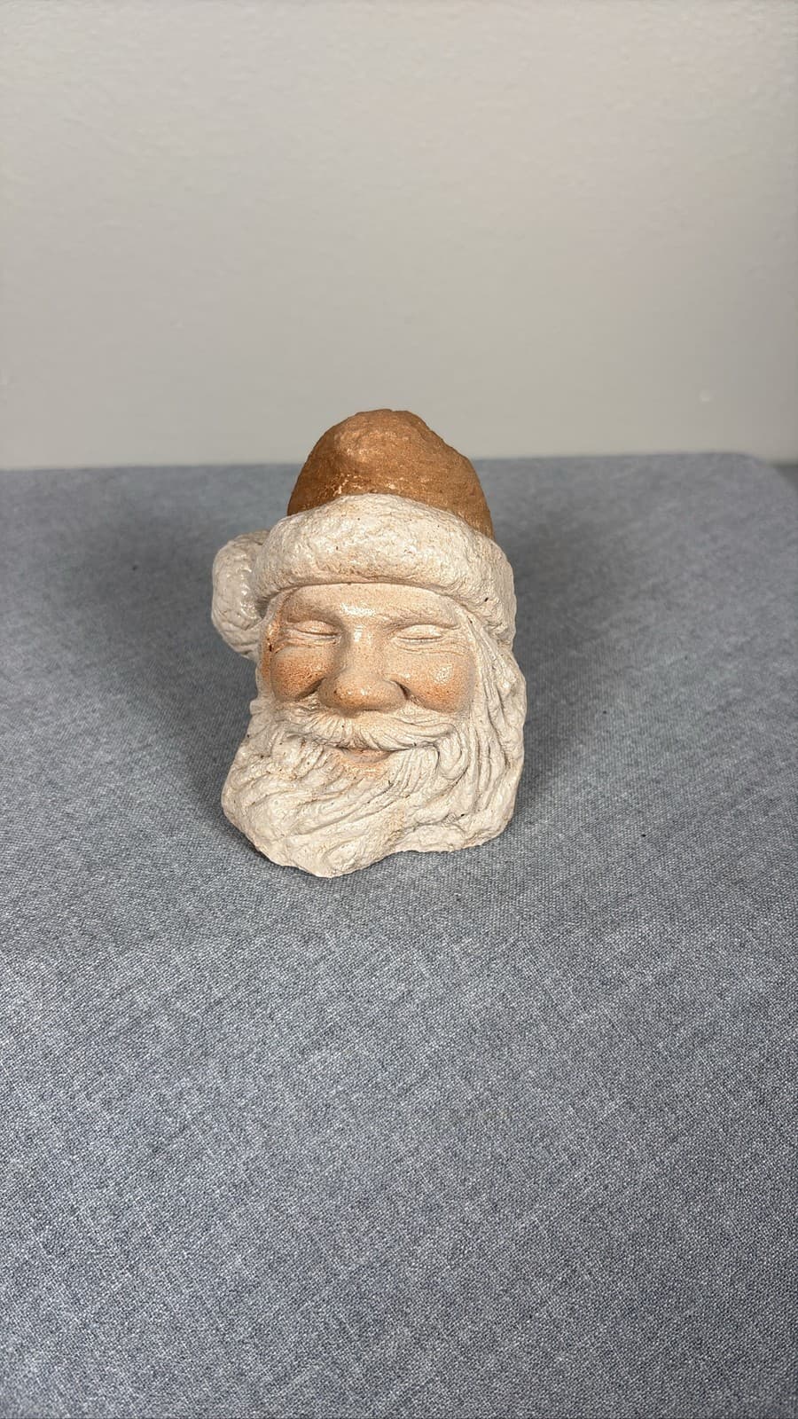 Roger Wermers Stonehead Smiling Santa Face Sculpture Signed Christmas