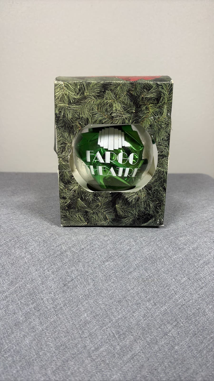 Fargo Theatre Green White Glass Ball Christmas Ornament ND Souvenir in Packaging