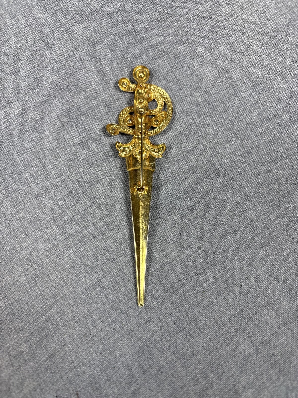 Gold Tone Sword Dagger Brooch Rhinestone Coiled Snake Serpent Pin - Thumbnail 2