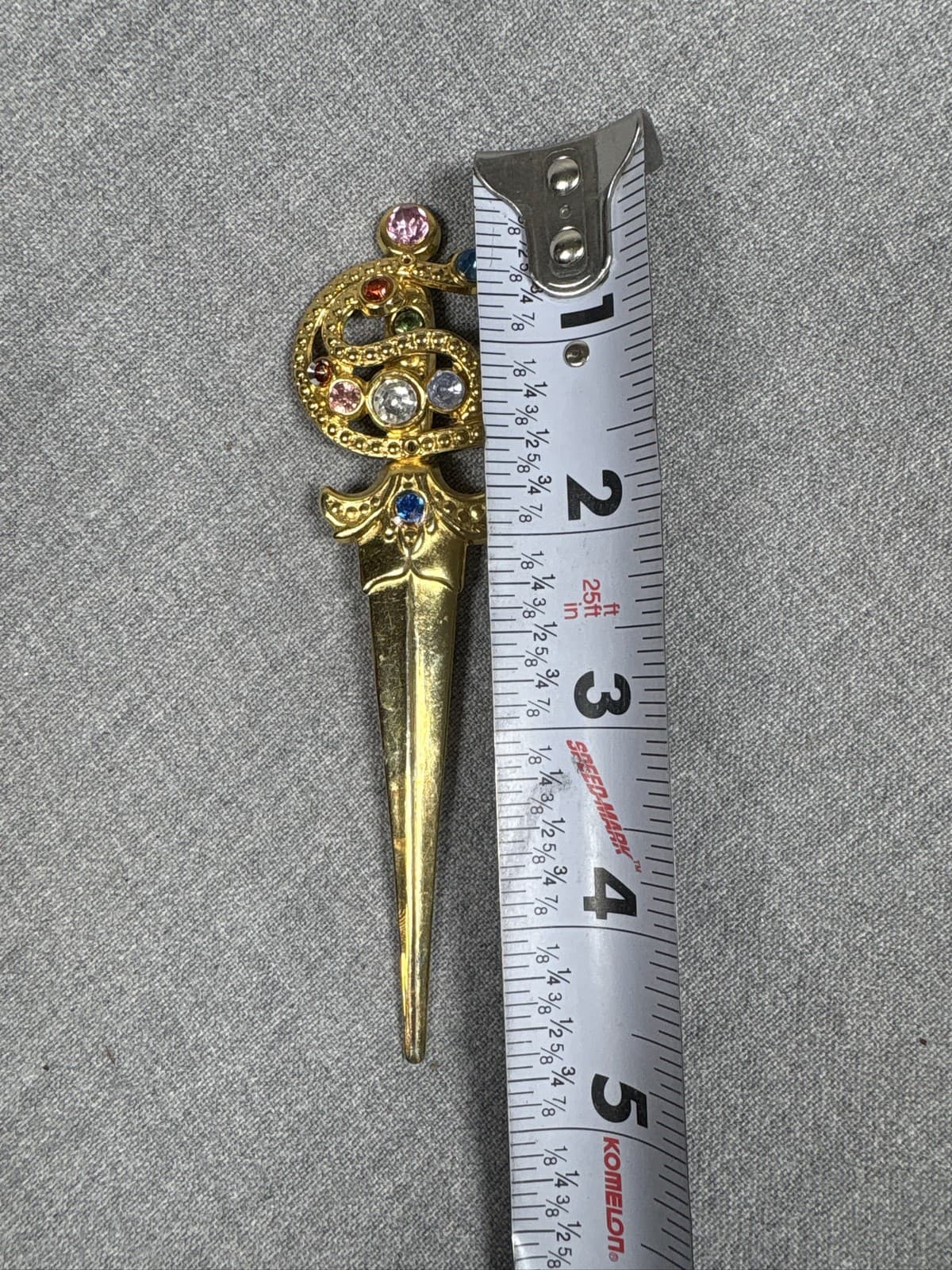 Gold Tone Sword Dagger Brooch Rhinestone Coiled Snake Serpent Pin - Thumbnail 4