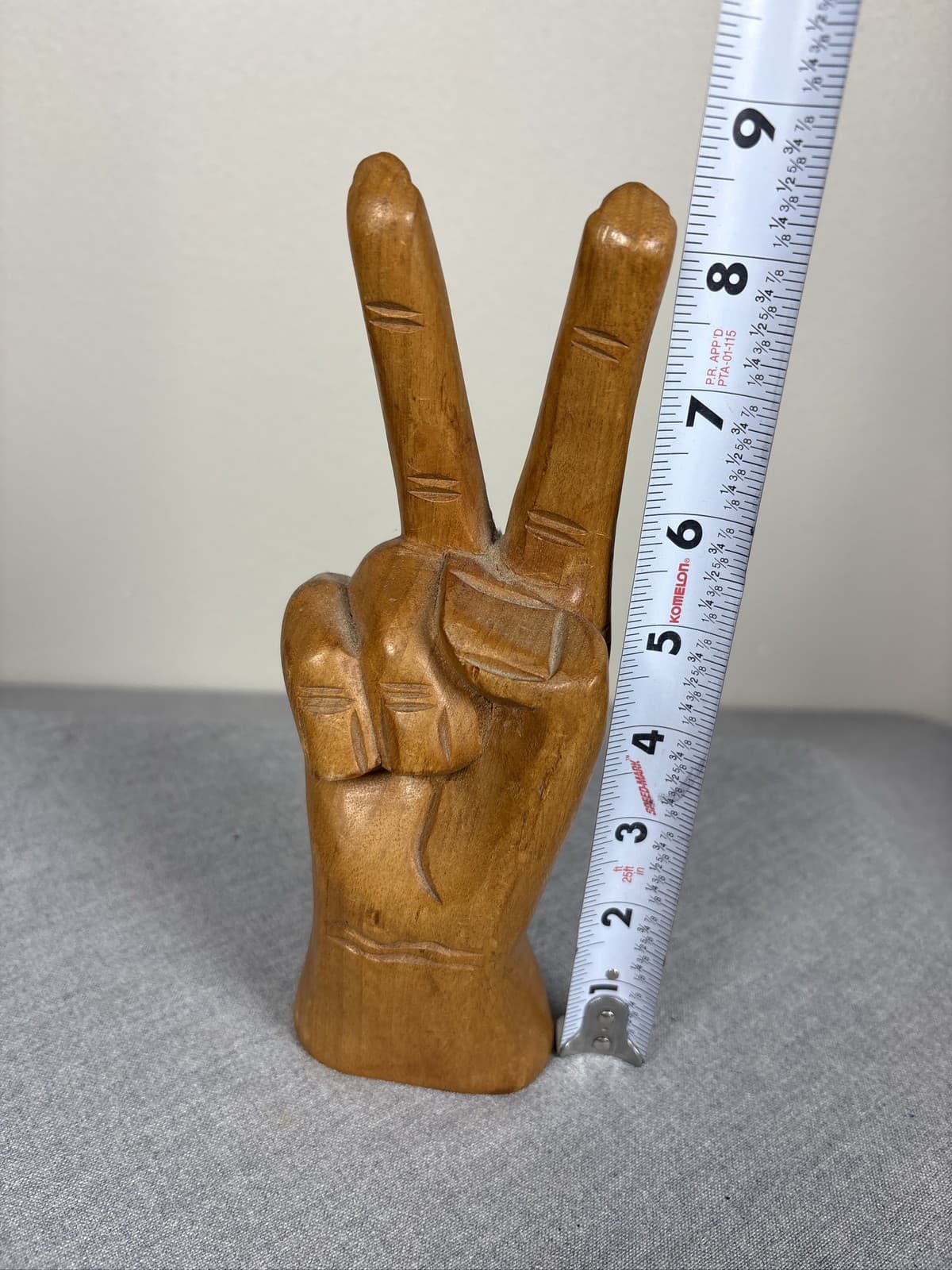 Vintage Carved Wood Hand Peace Sign Fingers 1970s Style Sculpture Decor - Thumbnail 7