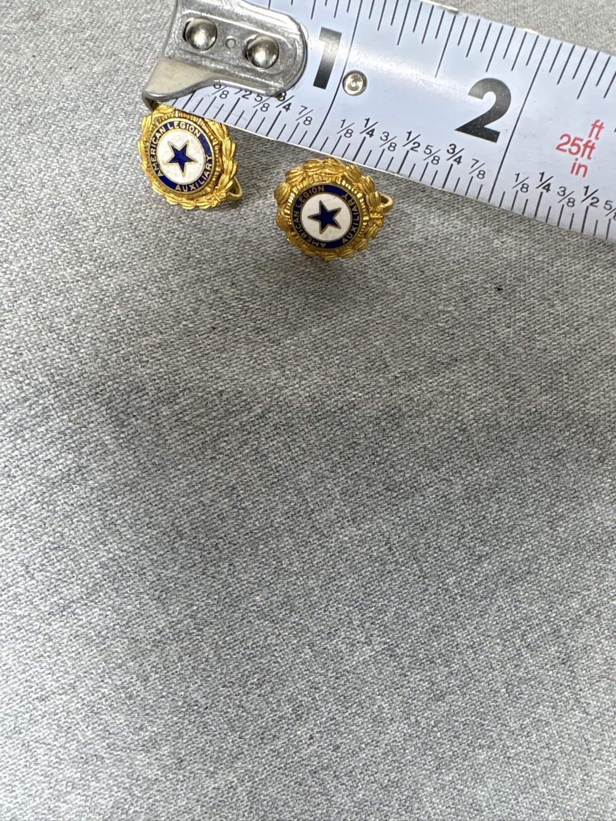 American Legion Auxiliary Screw Back Earrings Gold Tone Blue Enamel - Thumbnail 3