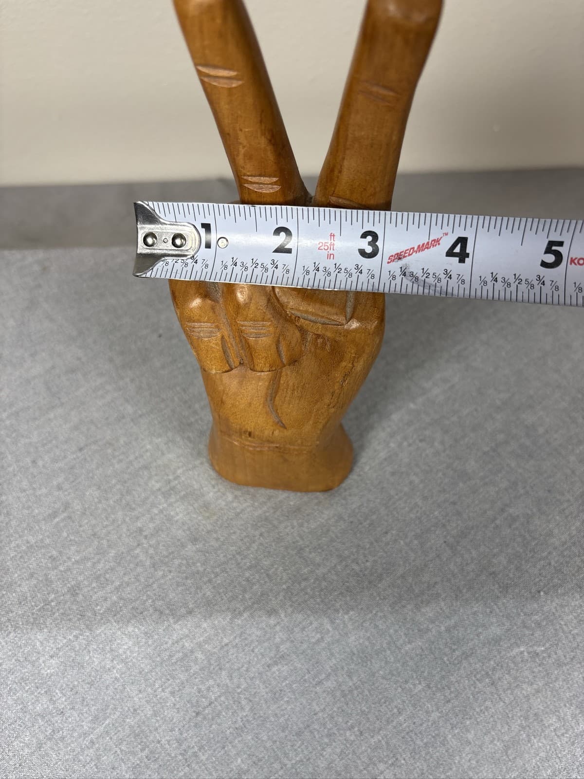 Vintage Carved Wood Hand Peace Sign Fingers 1970s Style Sculpture Decor - Thumbnail 8