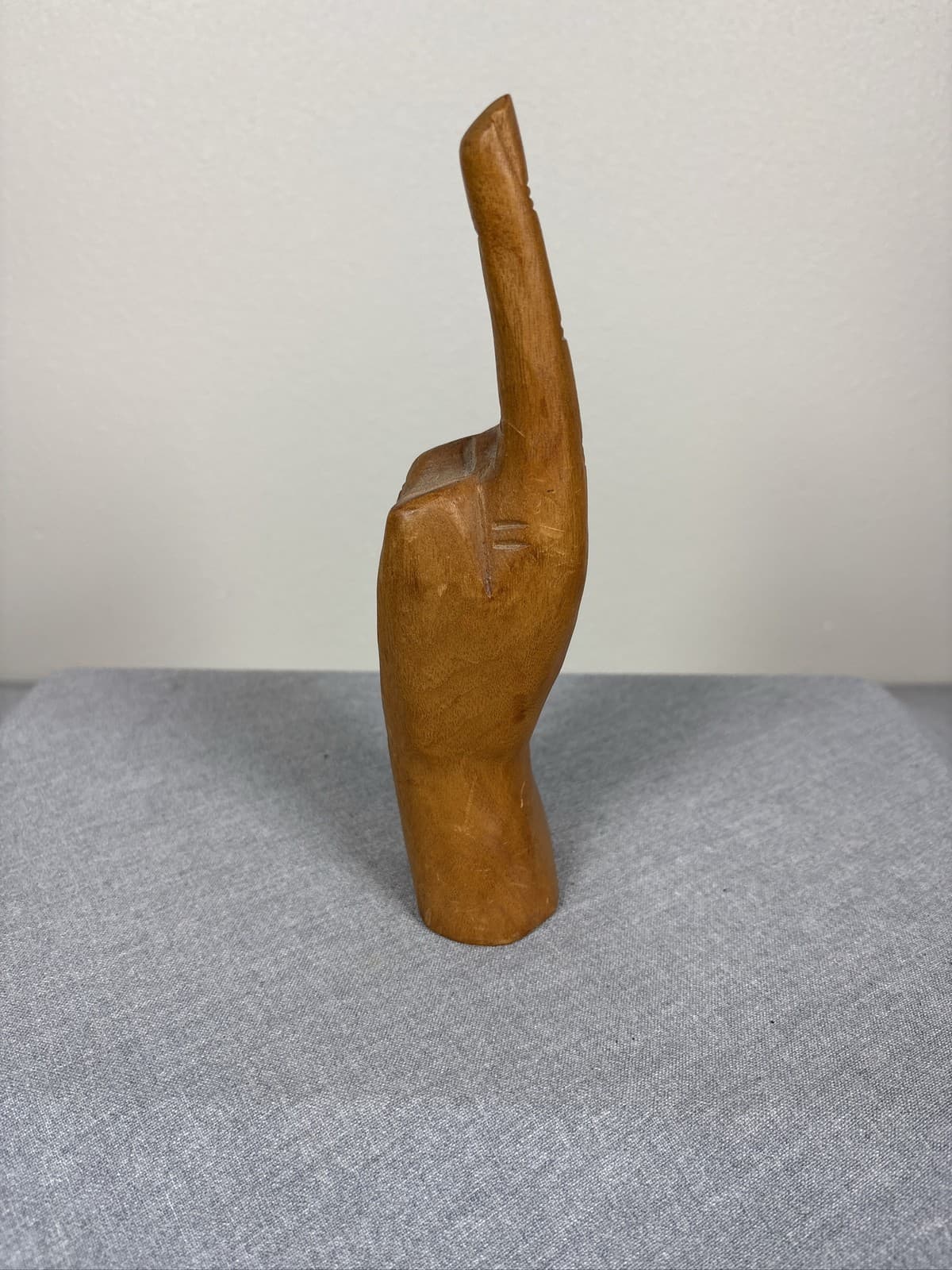 Vintage Carved Wood Hand Peace Sign Fingers 1970s Style Sculpture Decor - Thumbnail 2