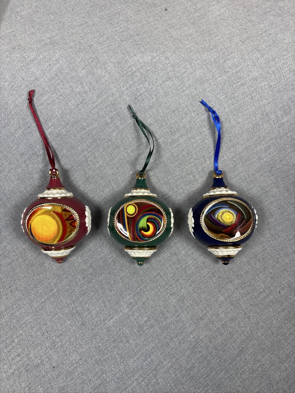 Christopher Radko Spectrum Swirl Trio Glass Reflector Ornaments Set