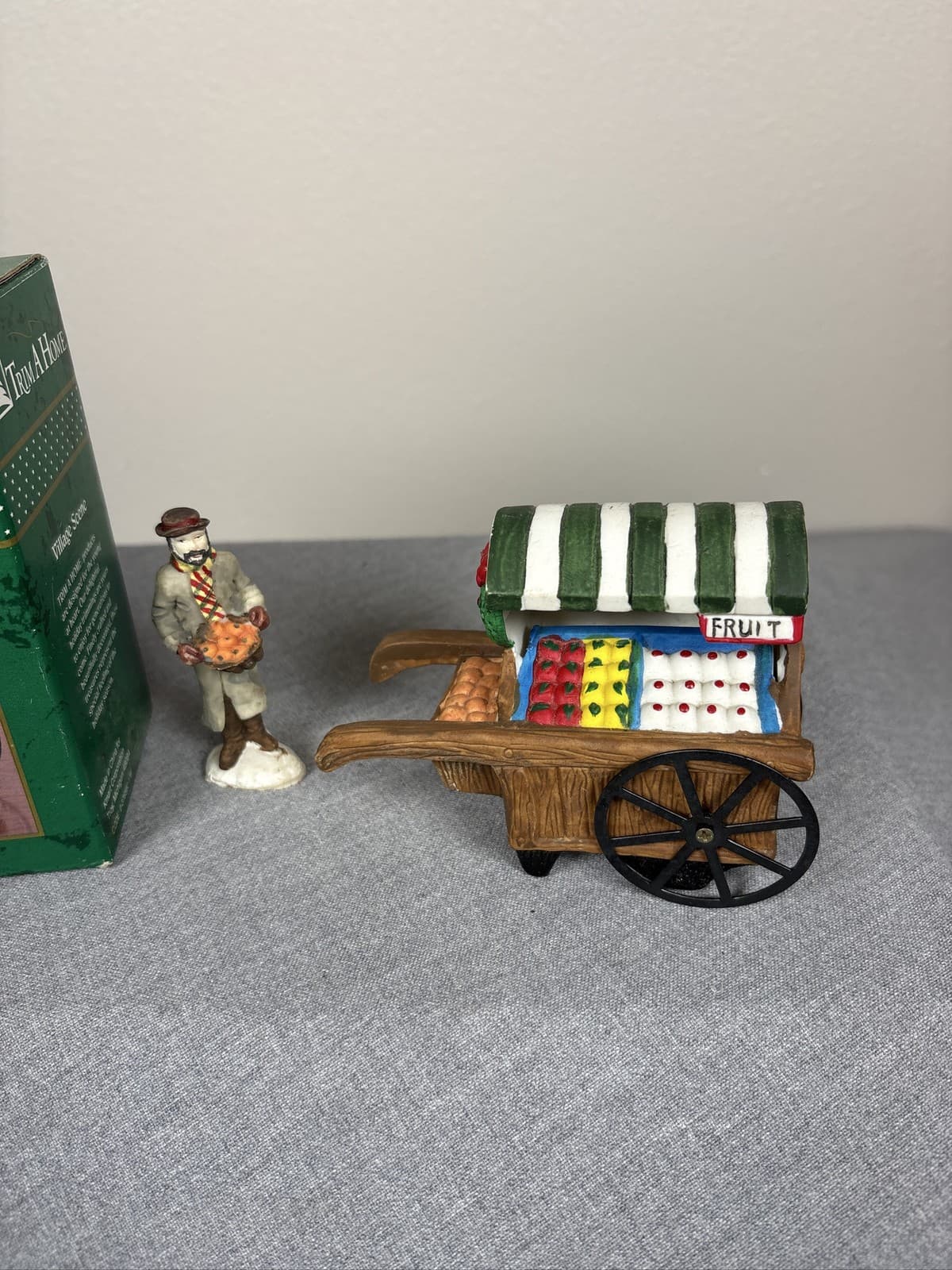 Trim A Home Christmas Village Scene Fruit Cart Peddler Figurine Set in Box - Thumbnail 2