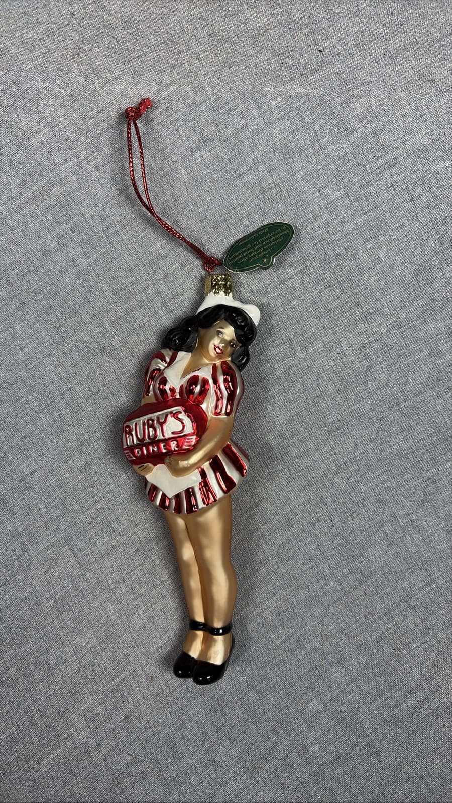 Ruby’s Diner Blown Glass Christmas Ornament 50s Style Waitress Pinup