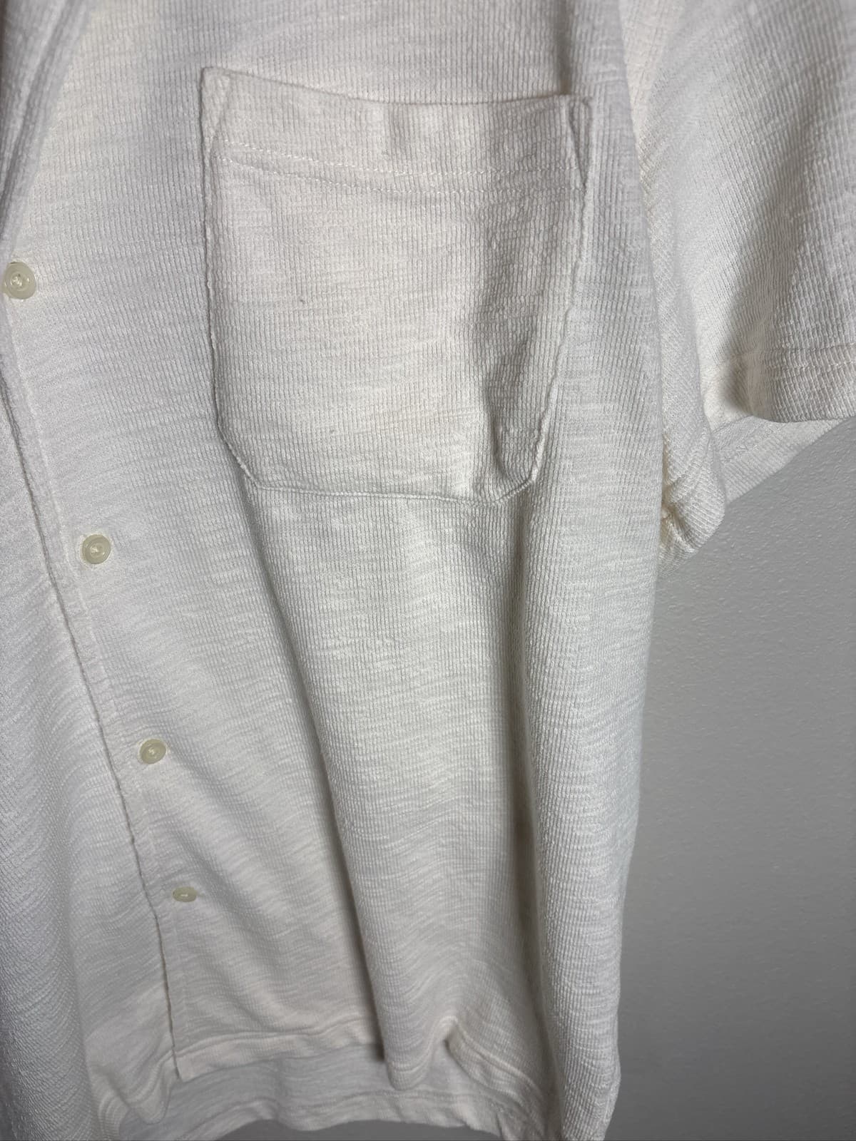 Goodfellow & Co Men's Knit Camp Shirt Short Sleeve Cream Button Up L - Thumbnail 3