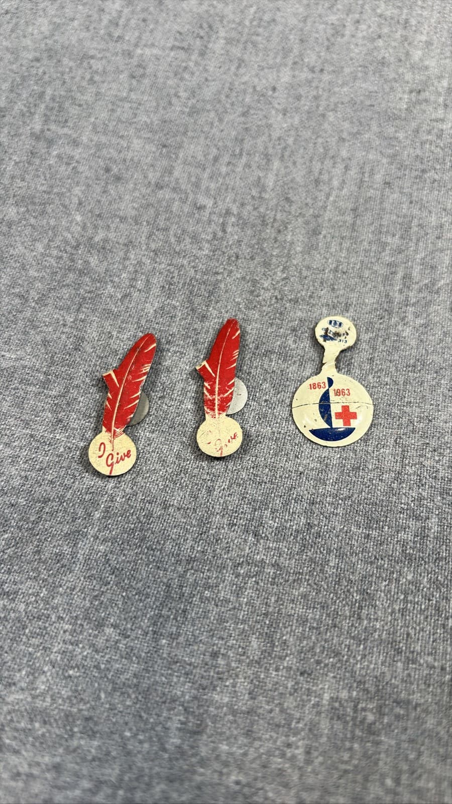 1963 Red Cross Blood Drive Pin & Feather Pin Lot of 3