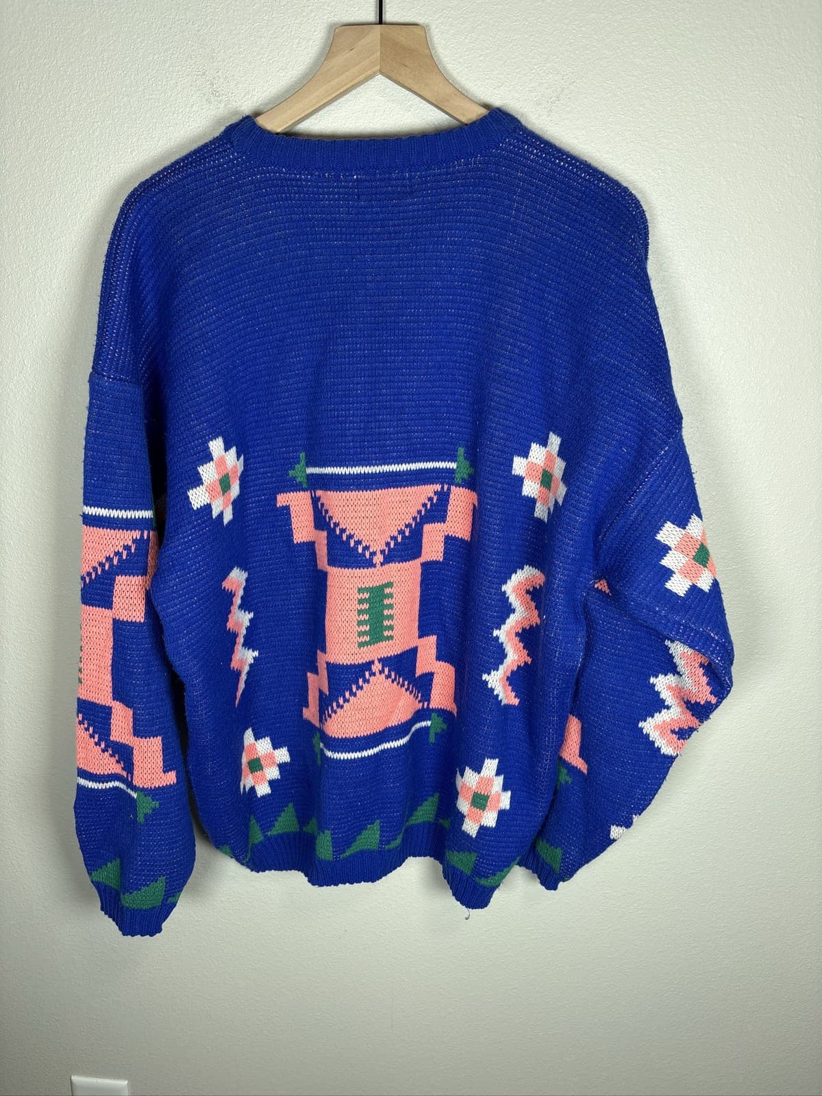 Vintage 80’s B. E-Z Men XL Blue Acrylic Knit Crewneck Sweater Pattern - Thumbnail 5