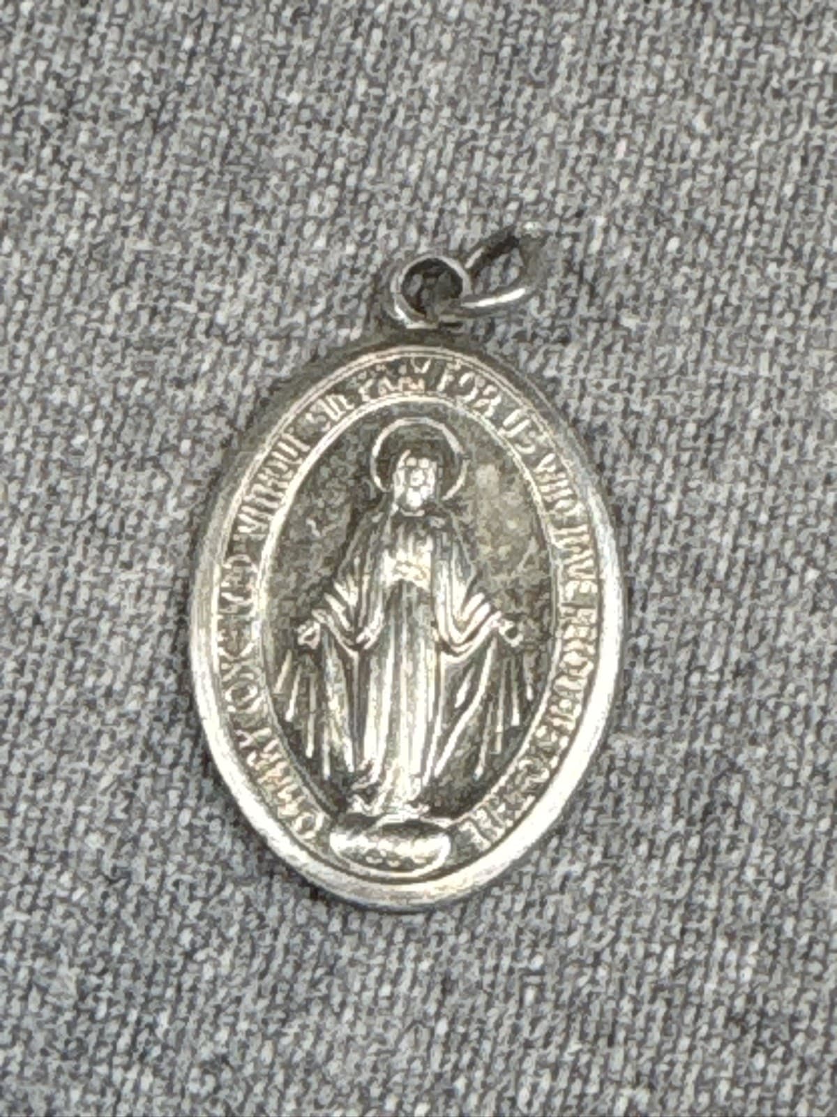 Sterling Silver 925 Miraculous Mary Oval Medal Religious Pendant