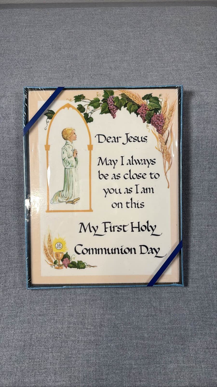 VTG First Holy Communion Plaque Praying Boy Religious Wall Art Keepsake New