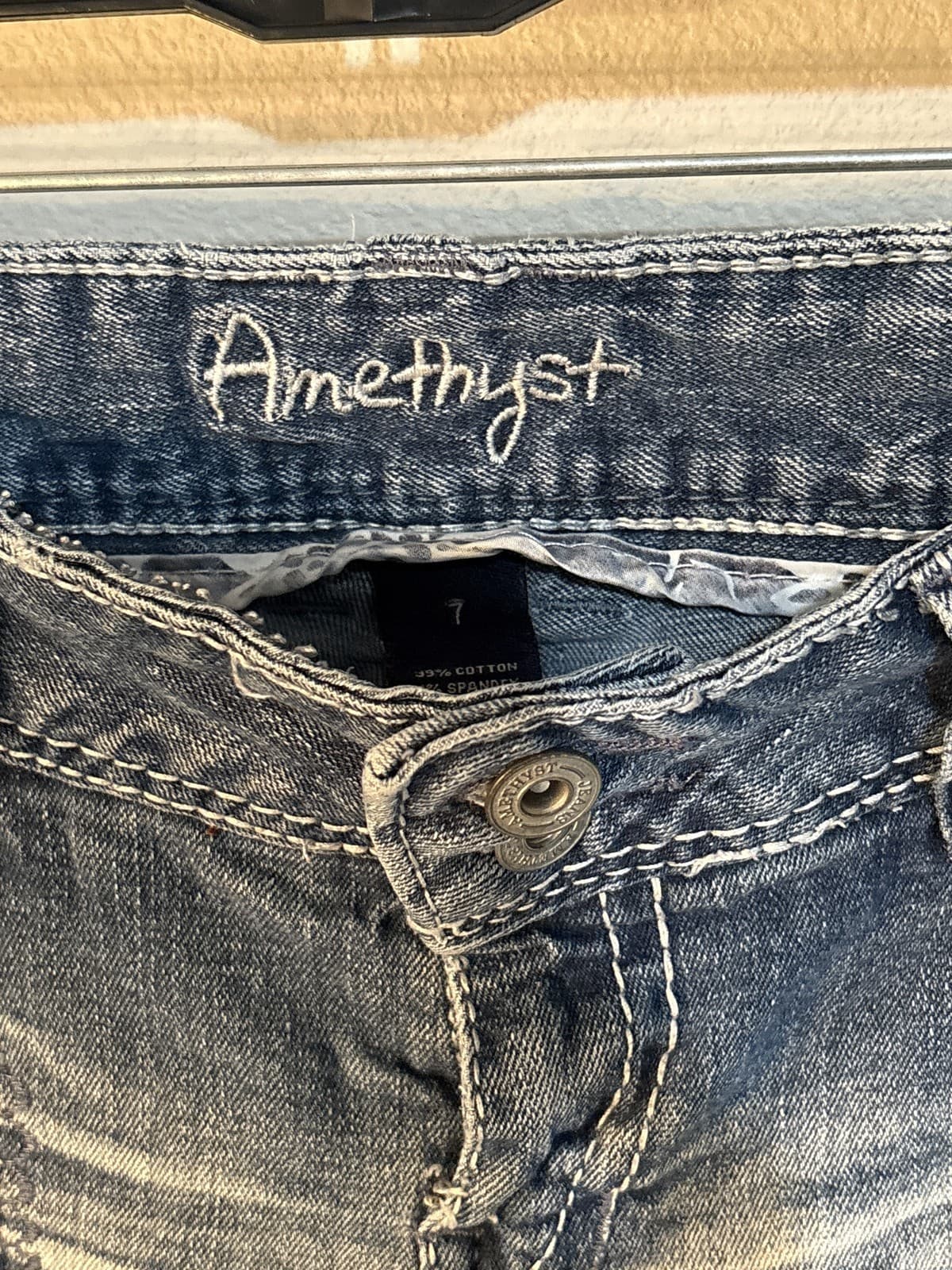 Amethyst Womens Distressed Bootcut Jeans Blue Paint Splatter Size 7 - Thumbnail 2