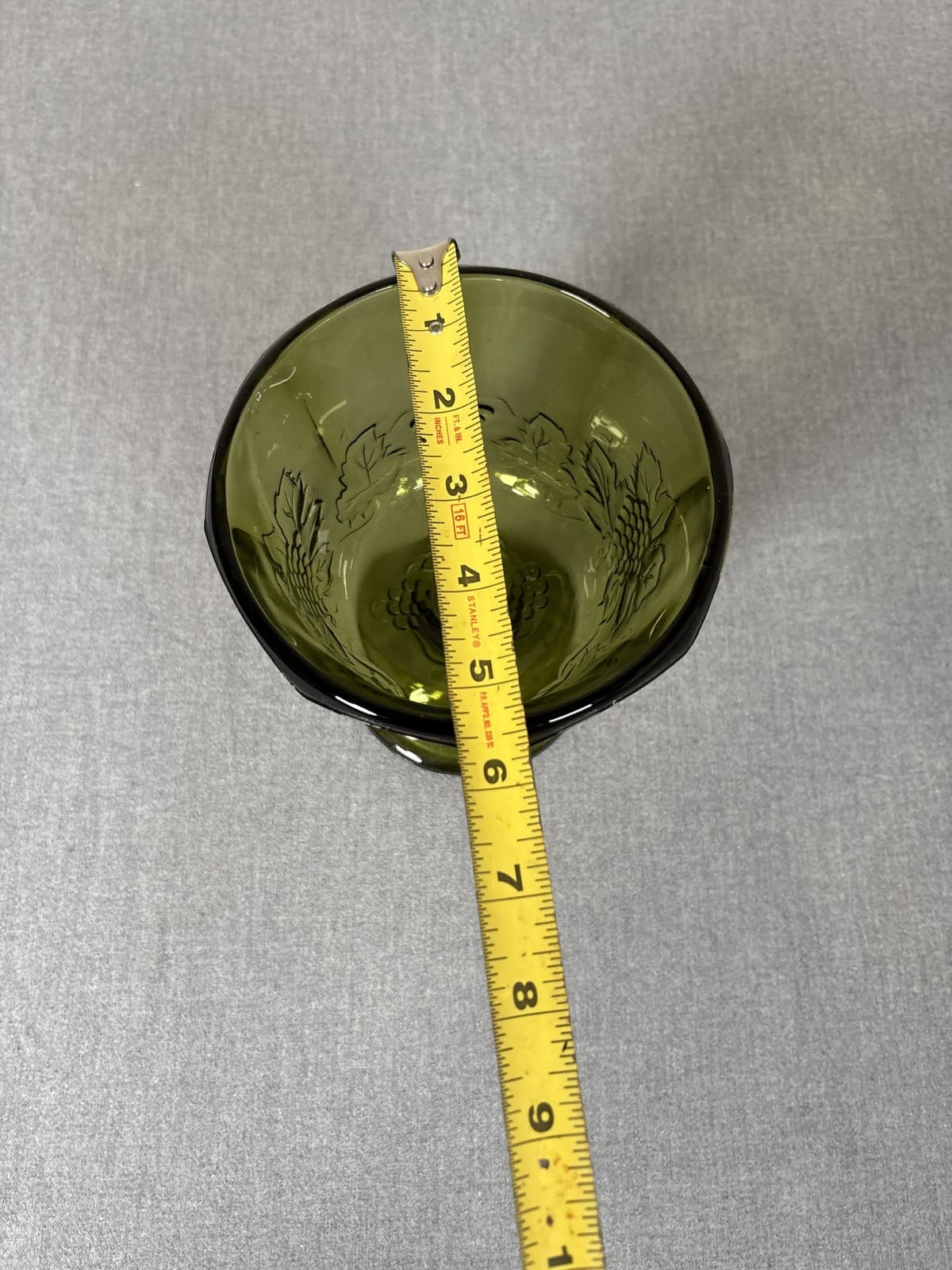 Vintage Indiana Glass Green Harvest Grape Pedestal Compote Candy Dish MCM - Thumbnail 5