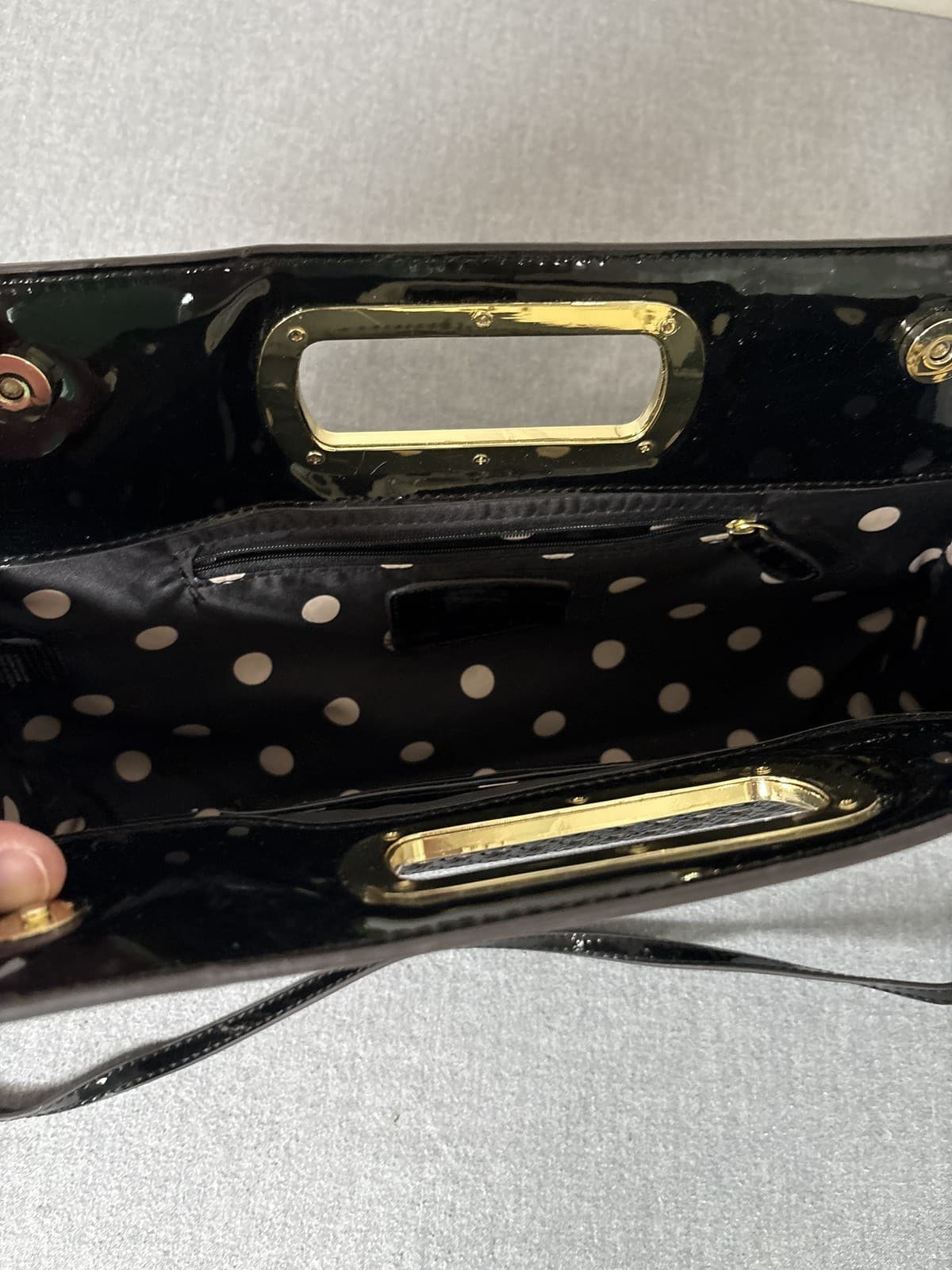 Anne Klein Black Gold Woven Cane Handle Clutch Shoulder Bag Handbag Purse - Thumbnail 3