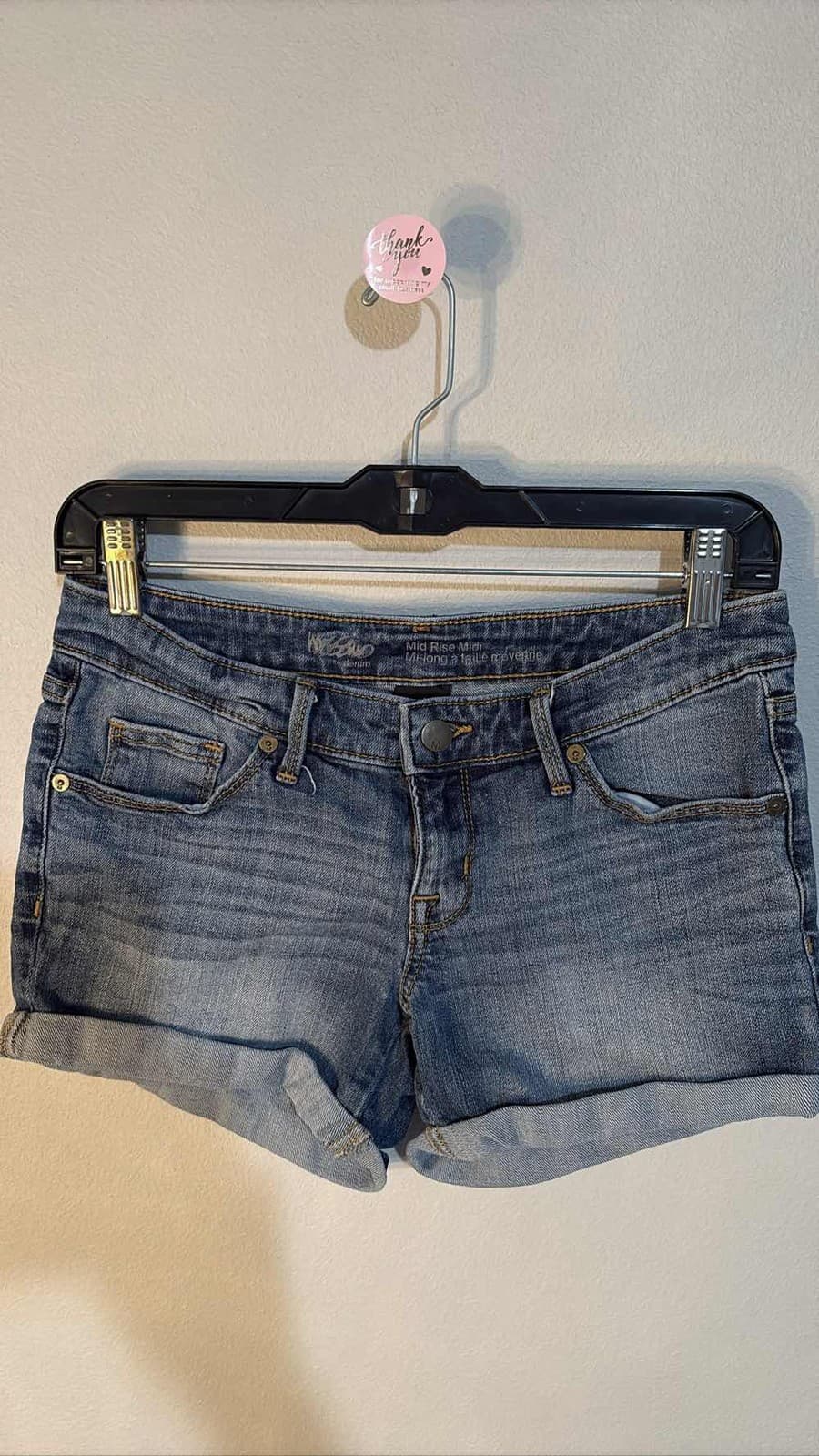 Mossimo Mid Rise Mid-length Jean Shorts Women's Blue Denim Cuffed Size 00