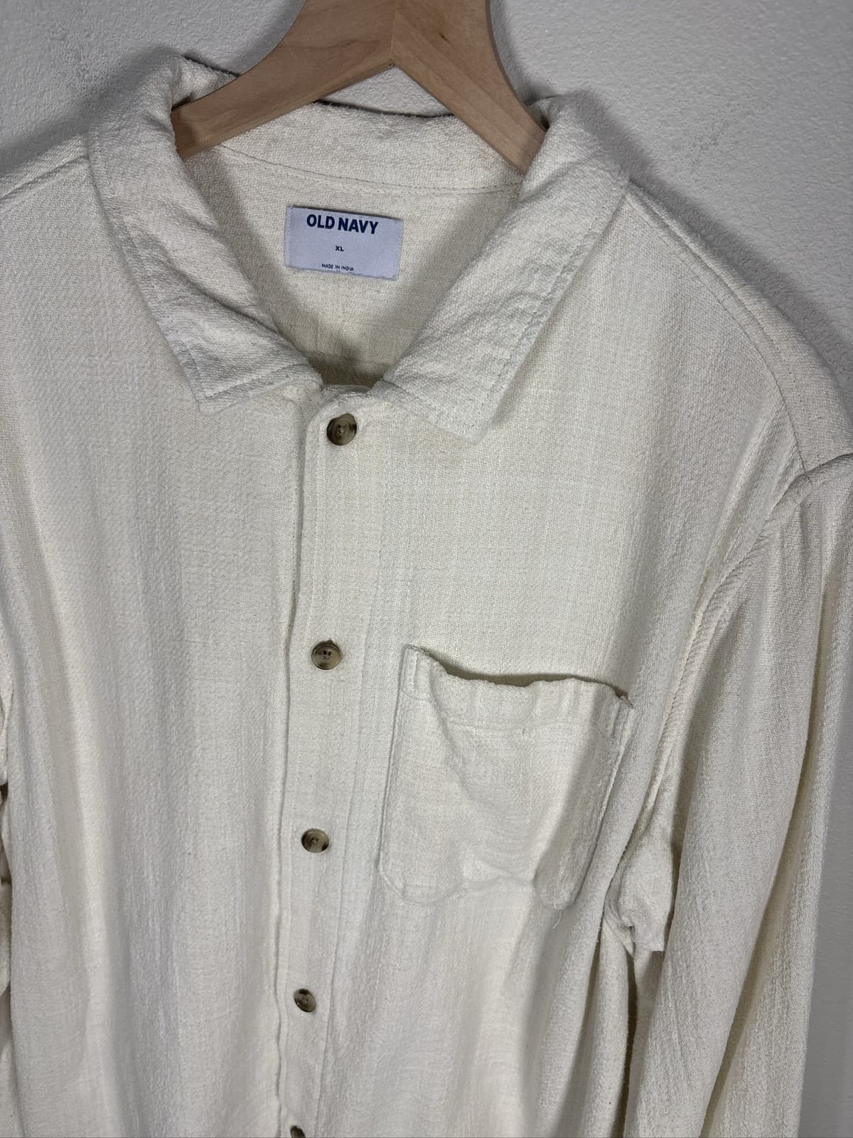 Old Navy Mens XL Cream Textured Cotton Long Sleeve Button Up Shirt - Thumbnail 2