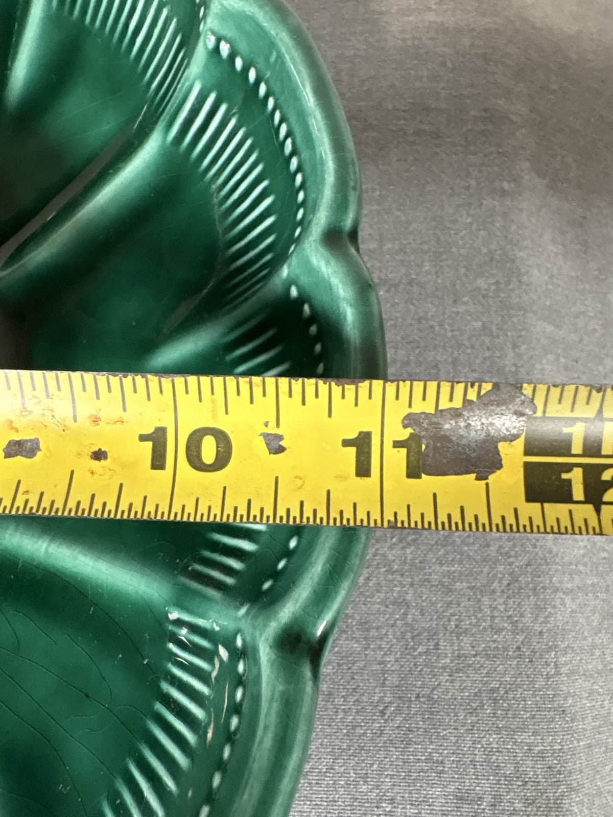 VTG MCM Green Ceramic Leaf Divided Chip Dip Platter - Thumbnail 3