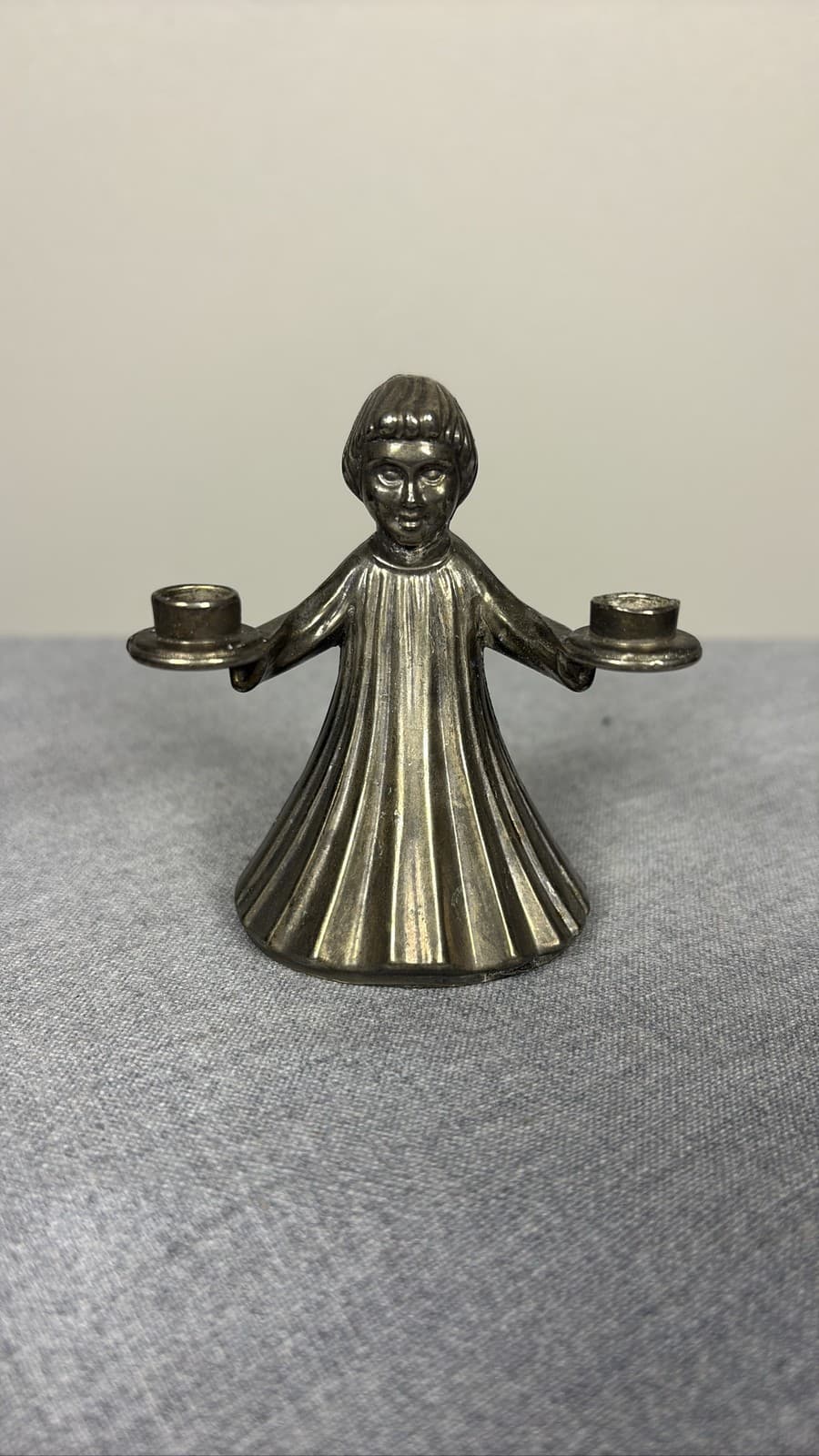 Italy Silver Plated Choir Boy Girl Figural Dual Candle Holder 3.5