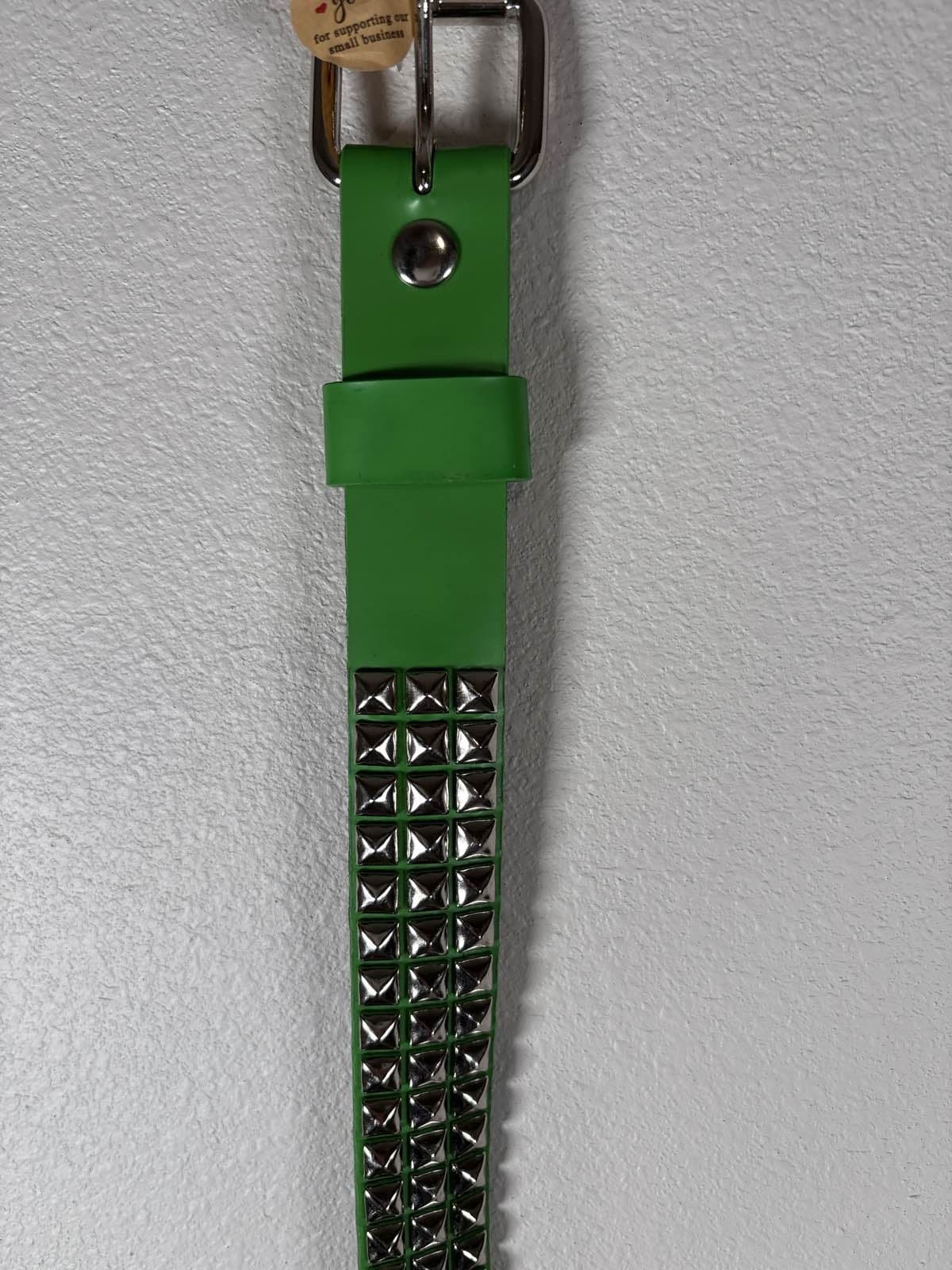 Studded Belt Punk Goth Emo Triple Rivet Waist Neon Green - Thumbnail 4