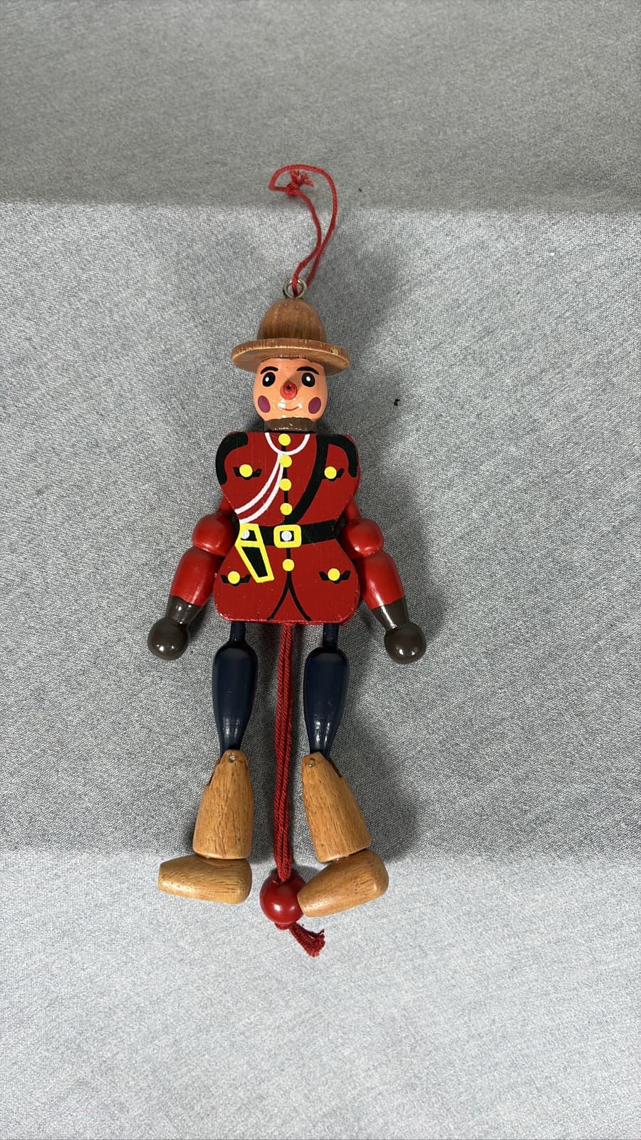 Wooden RCYMP Mountie Royal Canadian Mounted Police Jumping Jack Toy