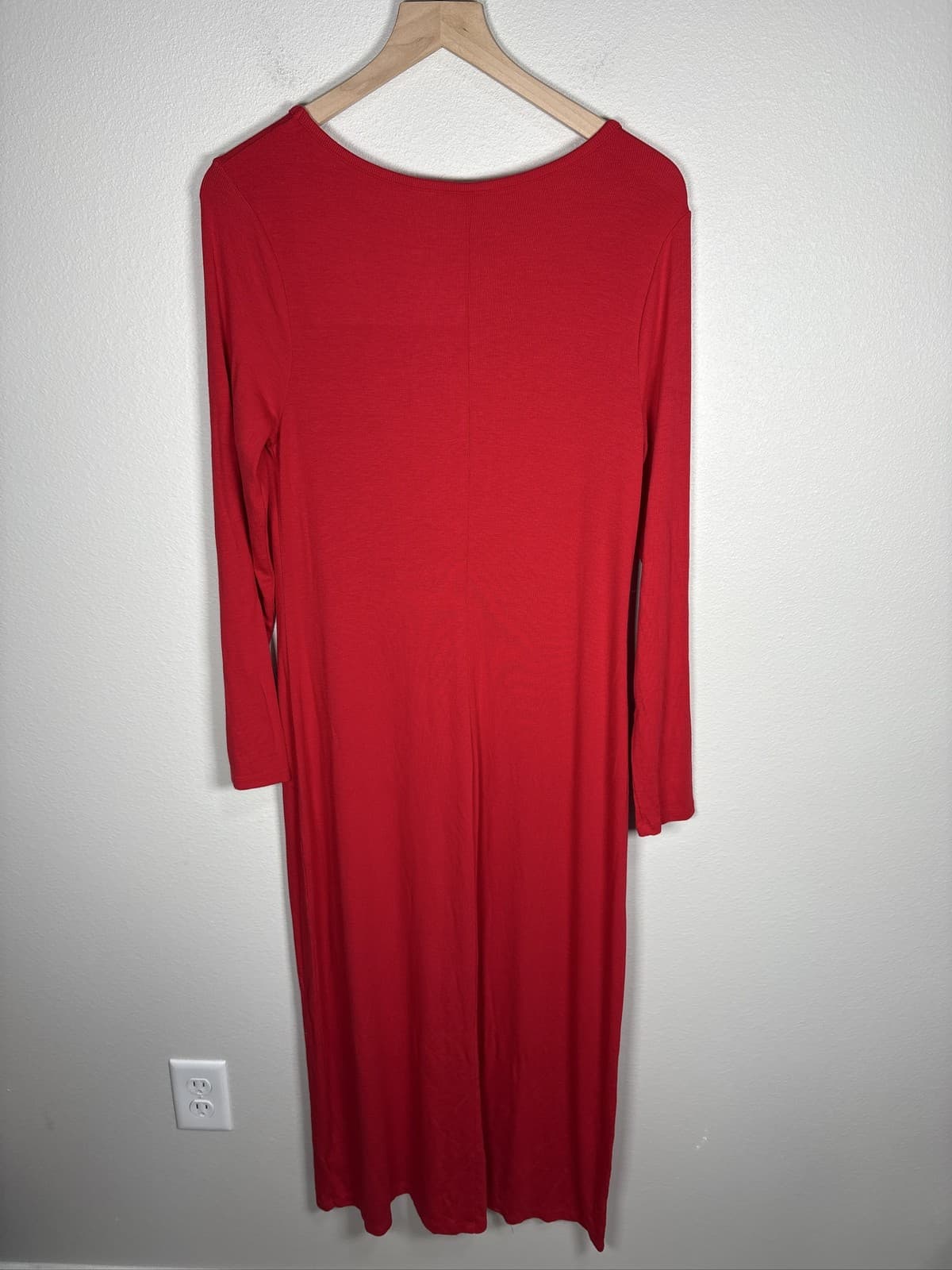 A New Day Women Red Long Sleeve Knit Midi Dress Size Large Body Forming - Thumbnail 3