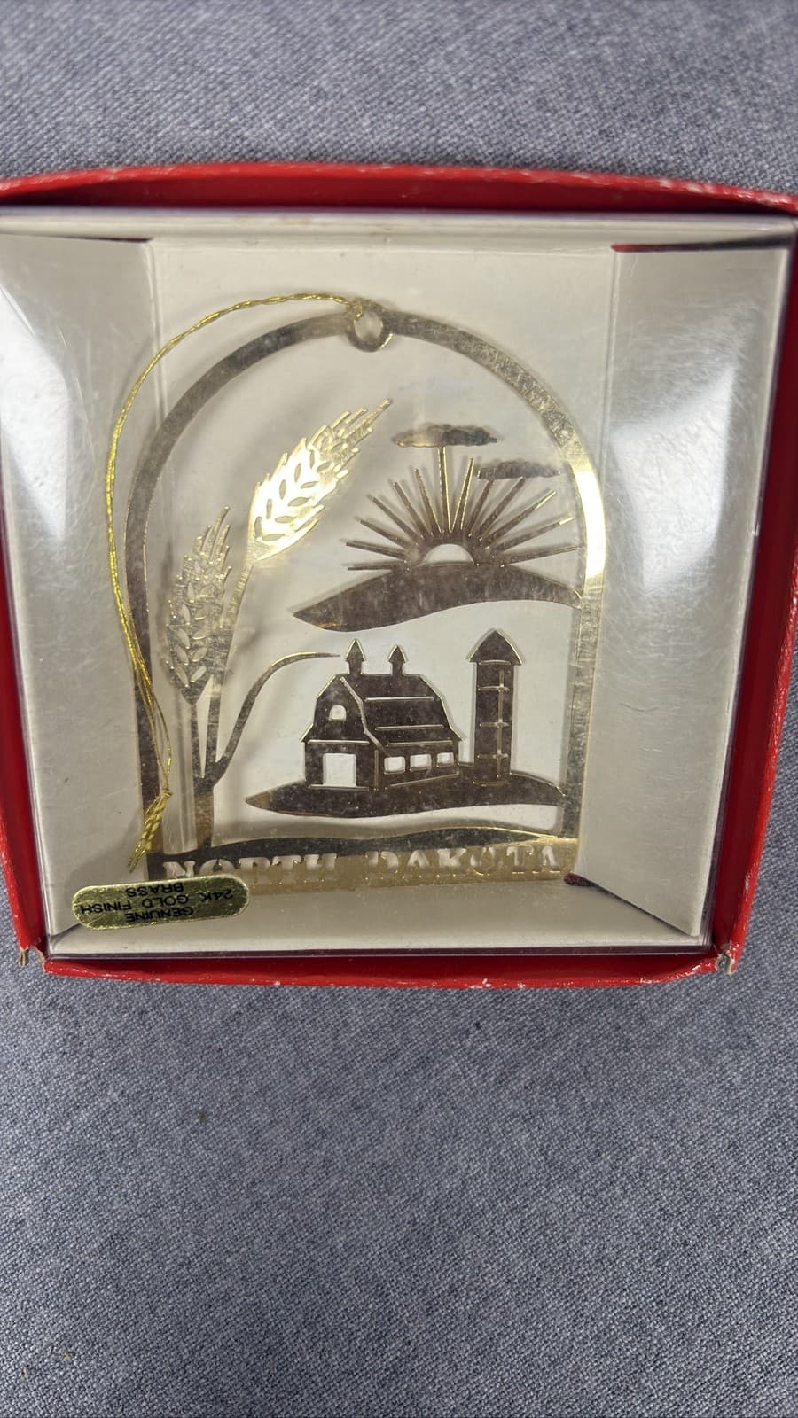 Nations Treasures North Dakota 24K Gold Finish Brass Barn Ornament