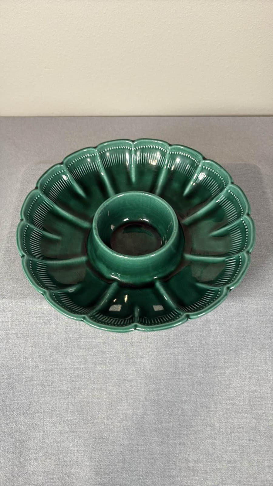 VTG MCM Green Ceramic Leaf Divided Chip Dip Platter