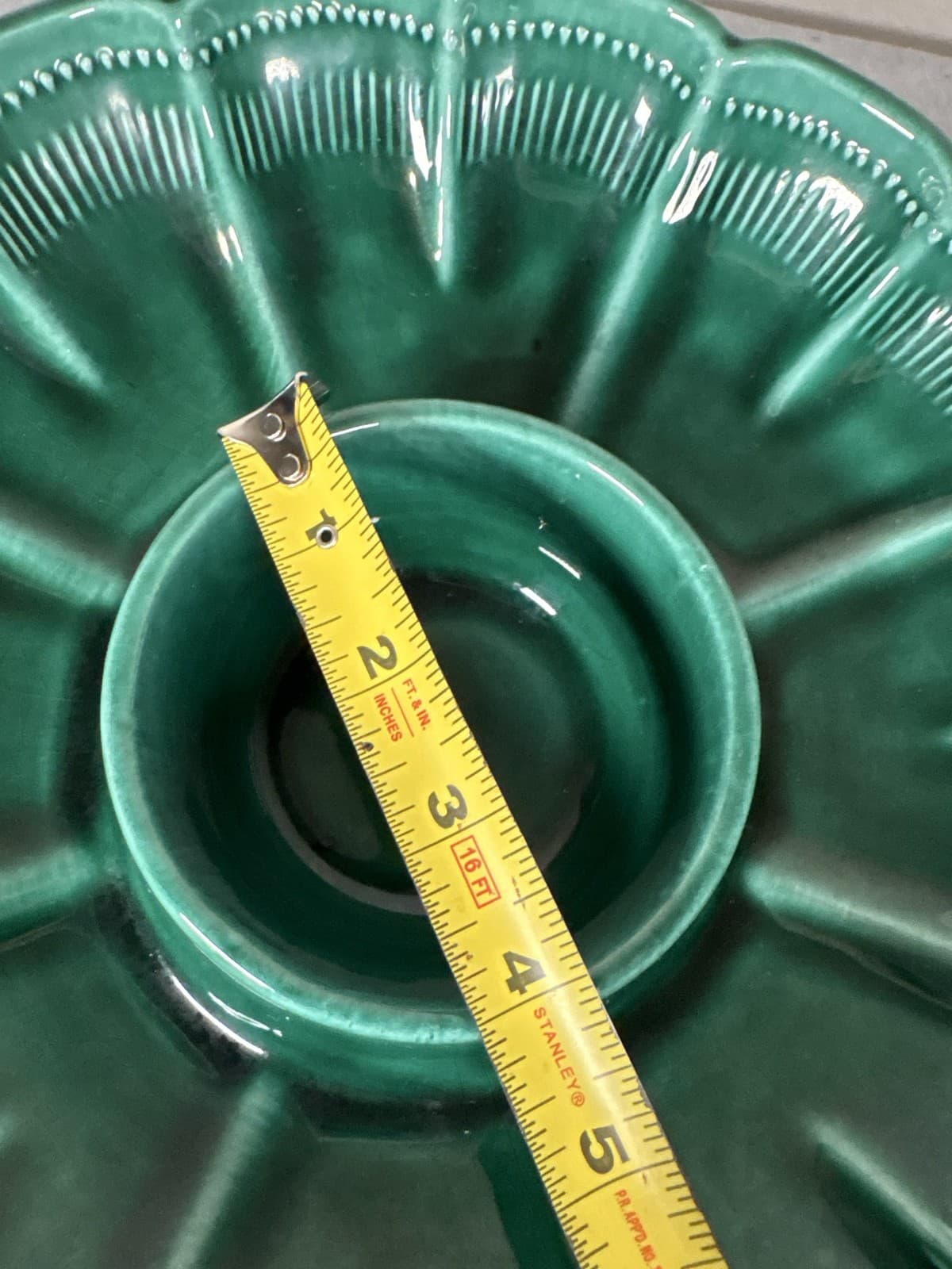 VTG MCM Green Ceramic Leaf Divided Chip Dip Platter - Thumbnail 5