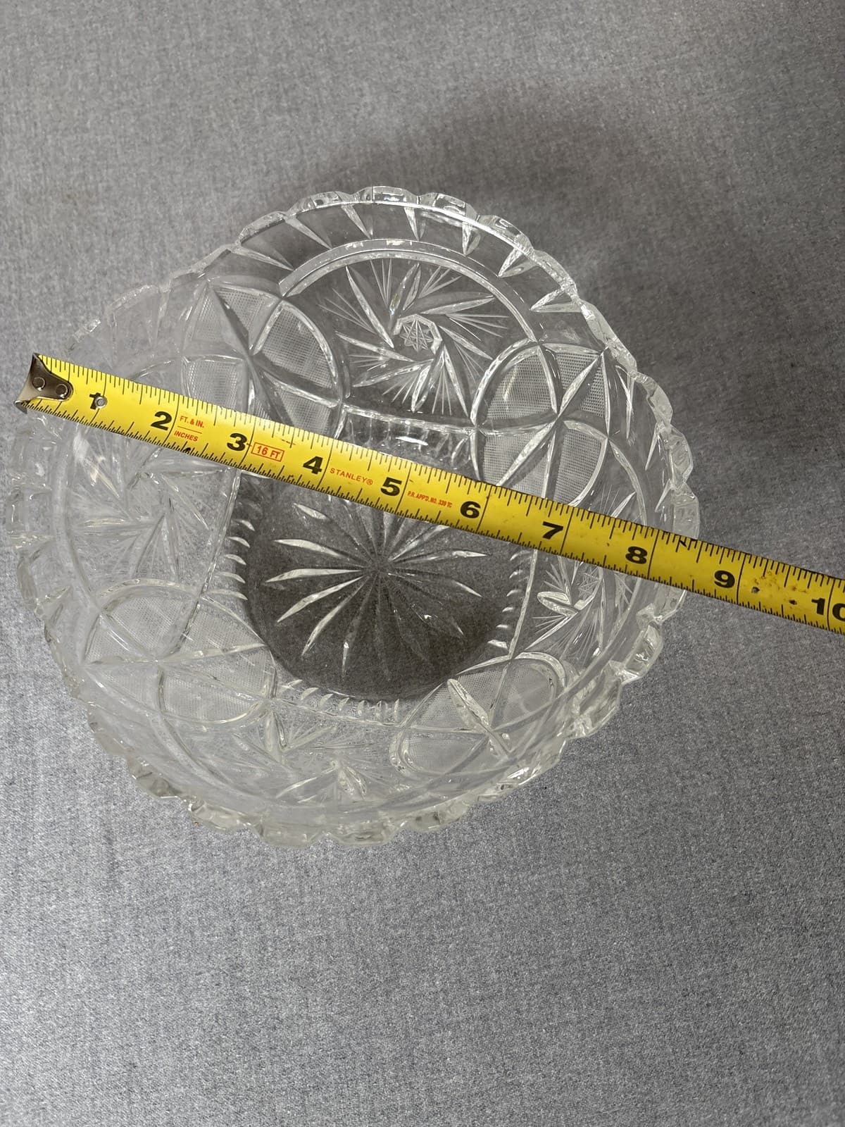Vintage Cut Crystal Bowl Starburst Pinwheel Design 8.5" Heavy Serving - Thumbnail 5