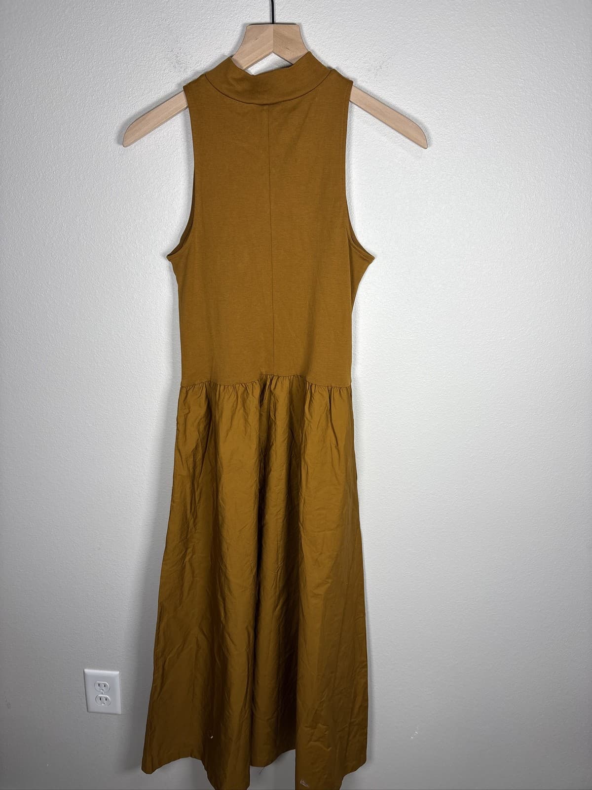 A New Day Mock Neck Mixed Media Ribbed Knit Midi Dress Mustard Yellow XS - Thumbnail 3