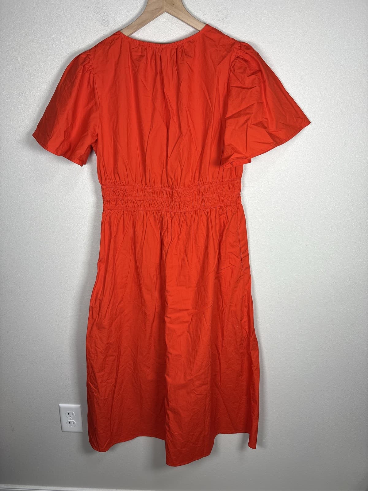A New Day Womens Orange V-Neck Puff Sleeve Smocked Waist Midi Dress Small - Thumbnail 3