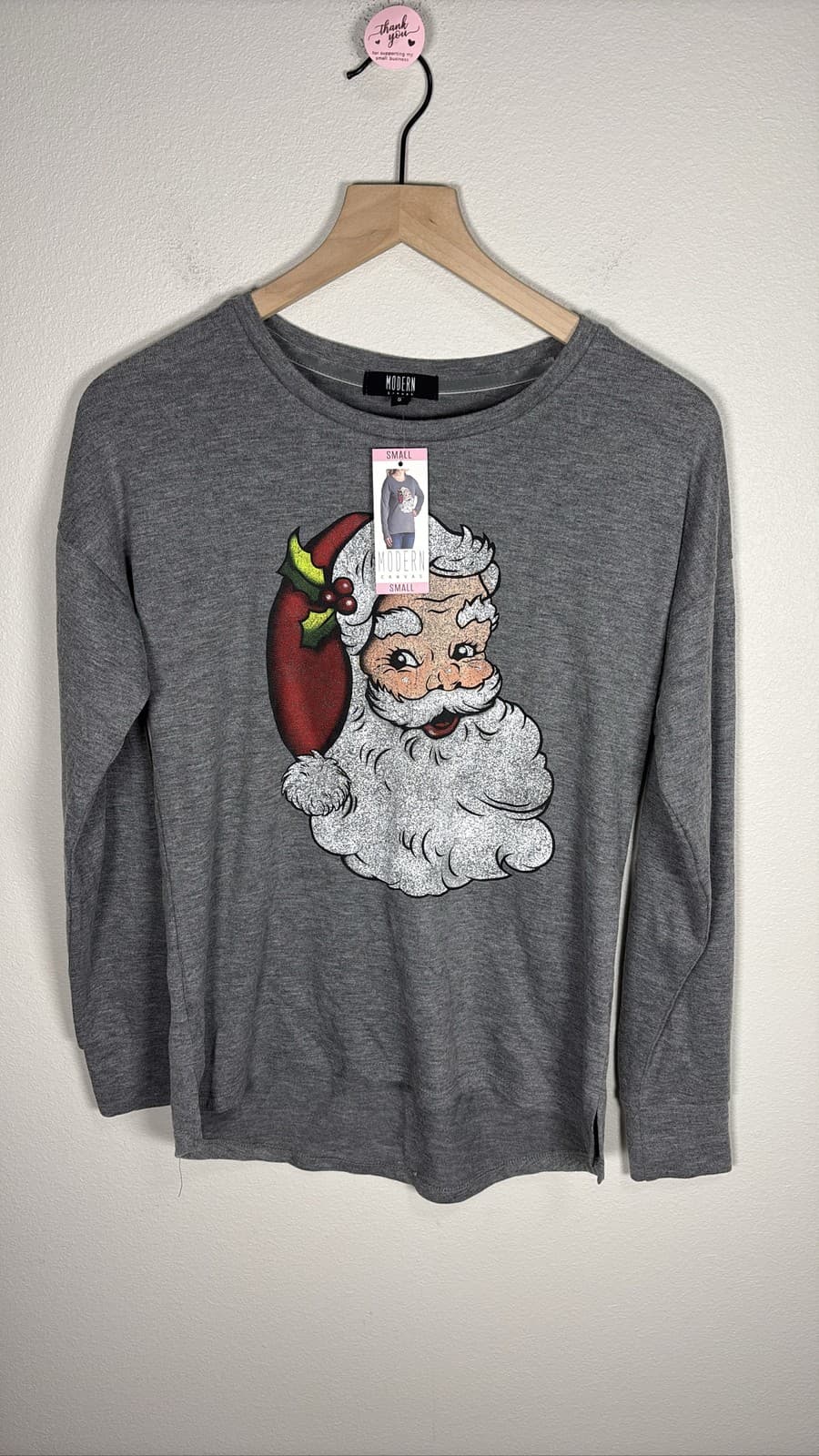Modern Canvas Womens Gray Santa Claus Christmas Pullover Sweatshirt S