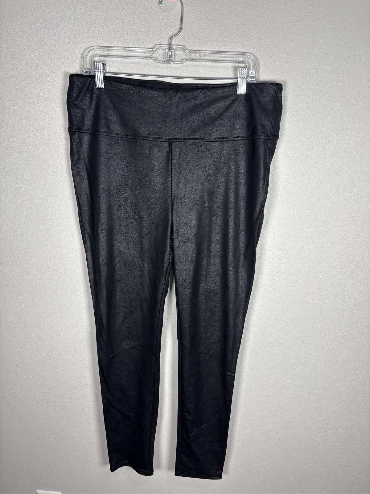 Seven7 Womens Black Faux Leather High Rise Stretch Leggings Pants XL