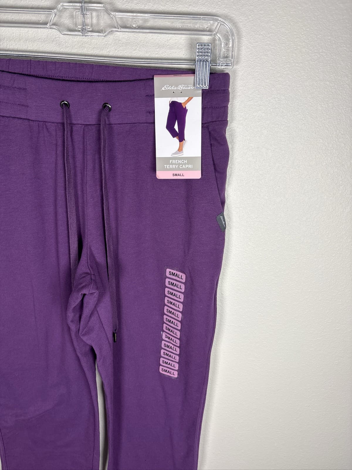 Eddie Bauer Women French Terry Capri Pants Purple Small Drawstring - Thumbnail 2