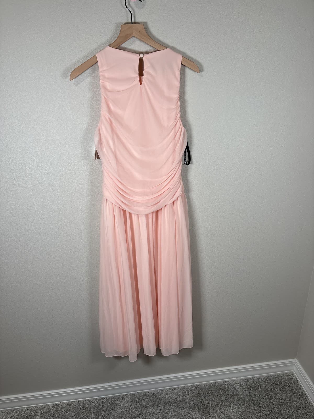 NWT Davids Bridal Pink Ruffle Jersey Maxi Dress SZ L Formal Gown The Edit DB - Thumbnail 6