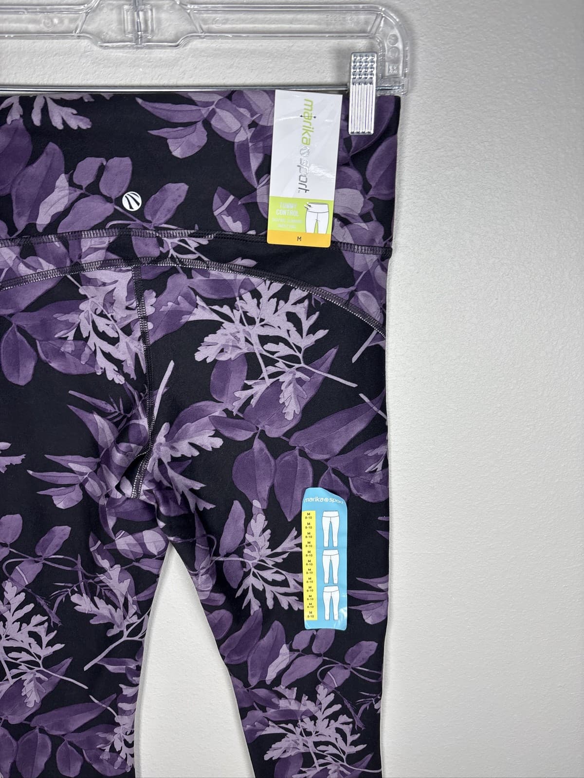 Marika Sport Purple Black Leaf Floral Capri Leggings Womens Size Medium - Thumbnail 2